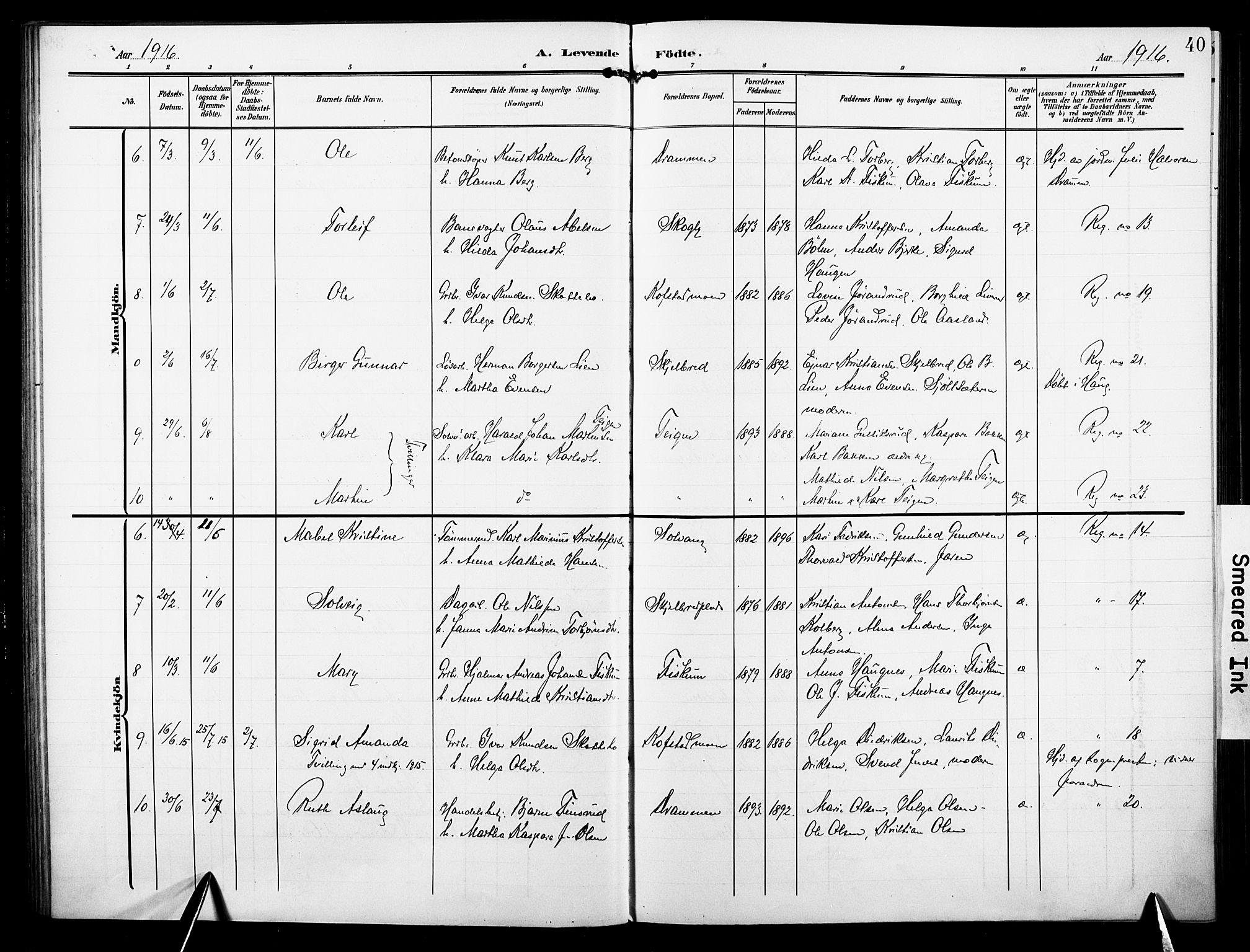 Fiskum kirkebøker, AV/SAKO-A-15/F/Fa/L0004: Ministerialbok nr. 4, 1906-1924, s. 40
