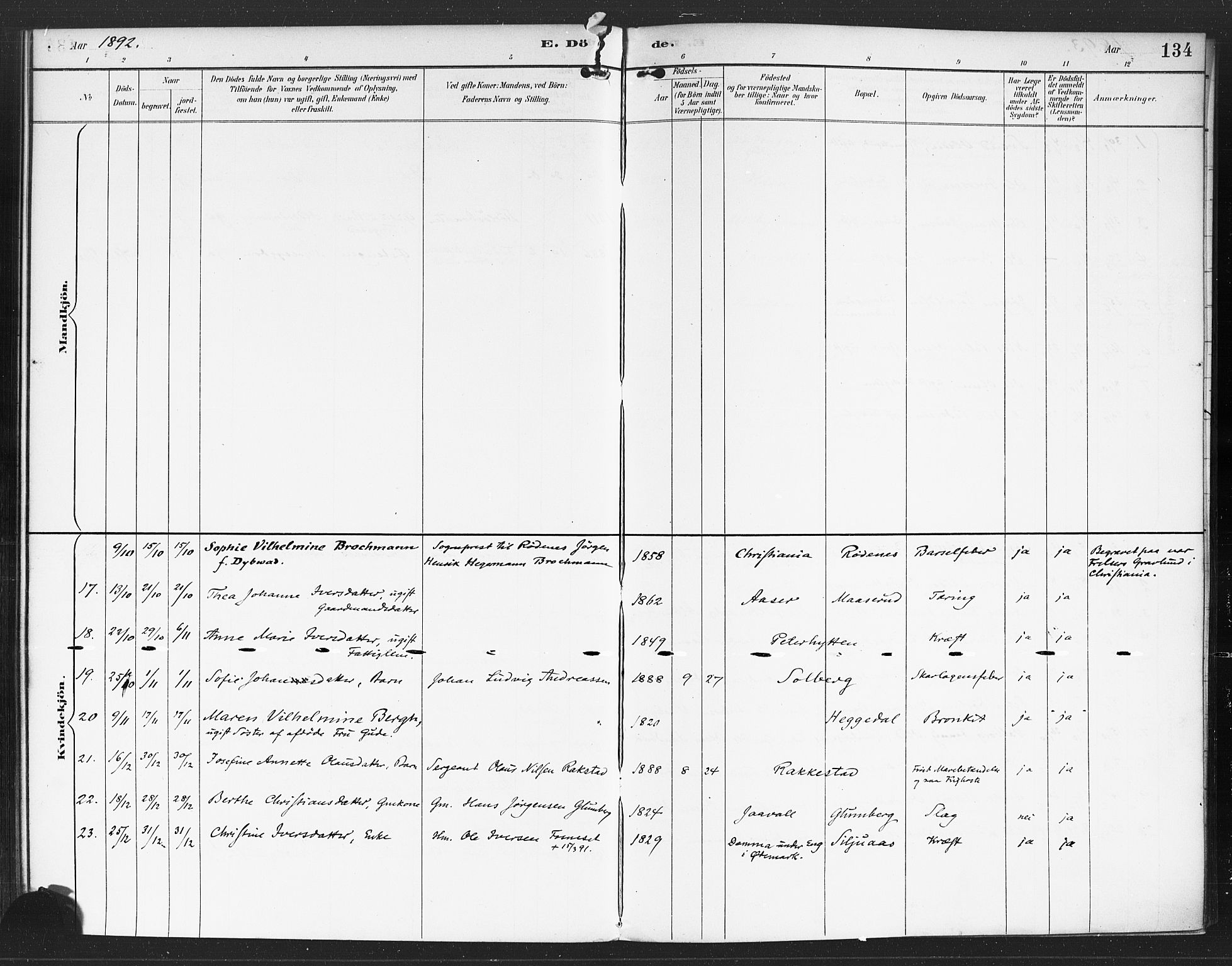 Rødenes prestekontor Kirkebøker, AV/SAO-A-2005/F/Fa/L0010: Ministerialbok nr. I 10, 1890-1900, s. 134