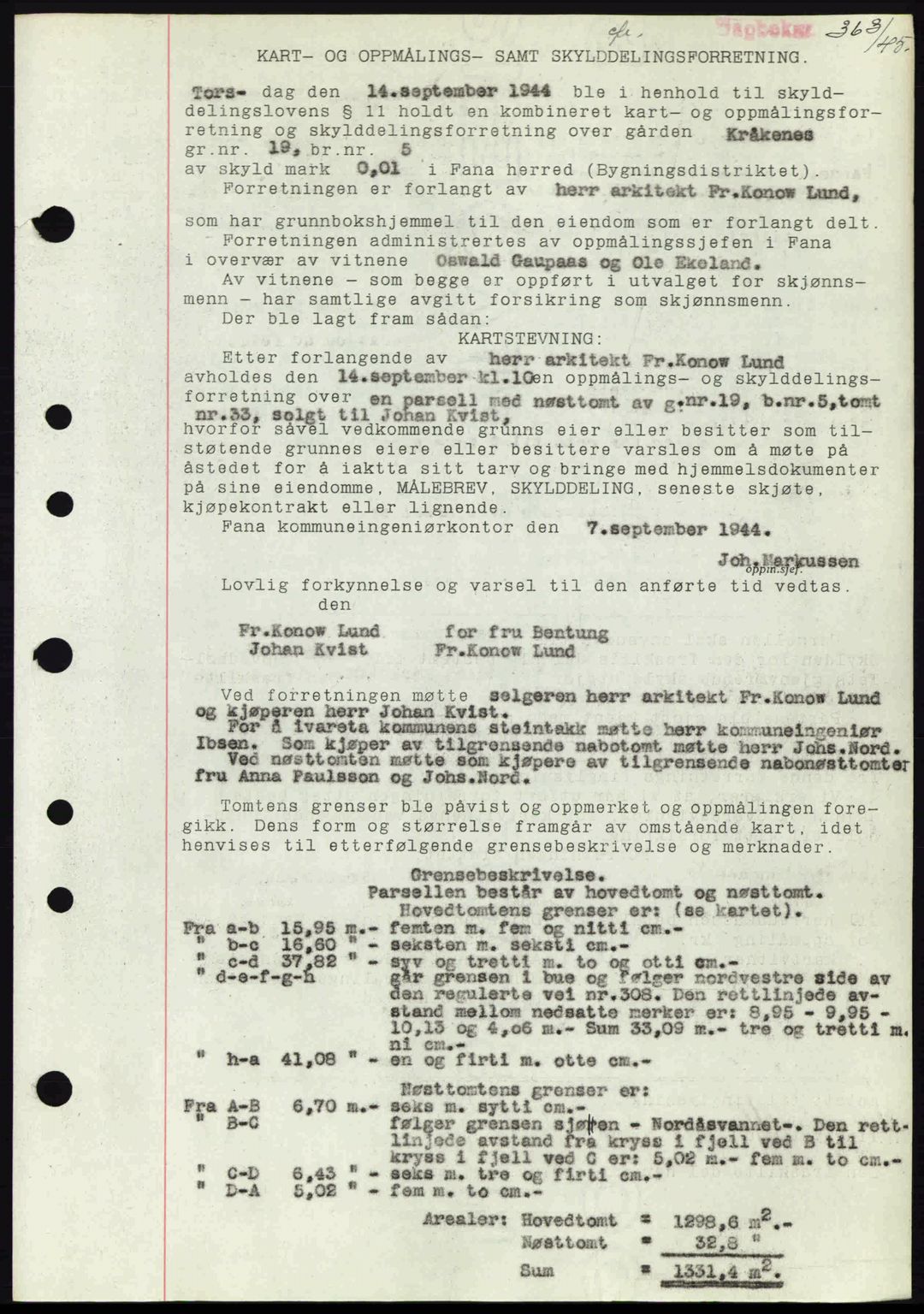 Midhordland sorenskriveri, SAB/A-3001/1/G/Gb/Gbj/L0019: Pantebok nr. A37-38, 1944-1945, Dagboknr: 363/1945