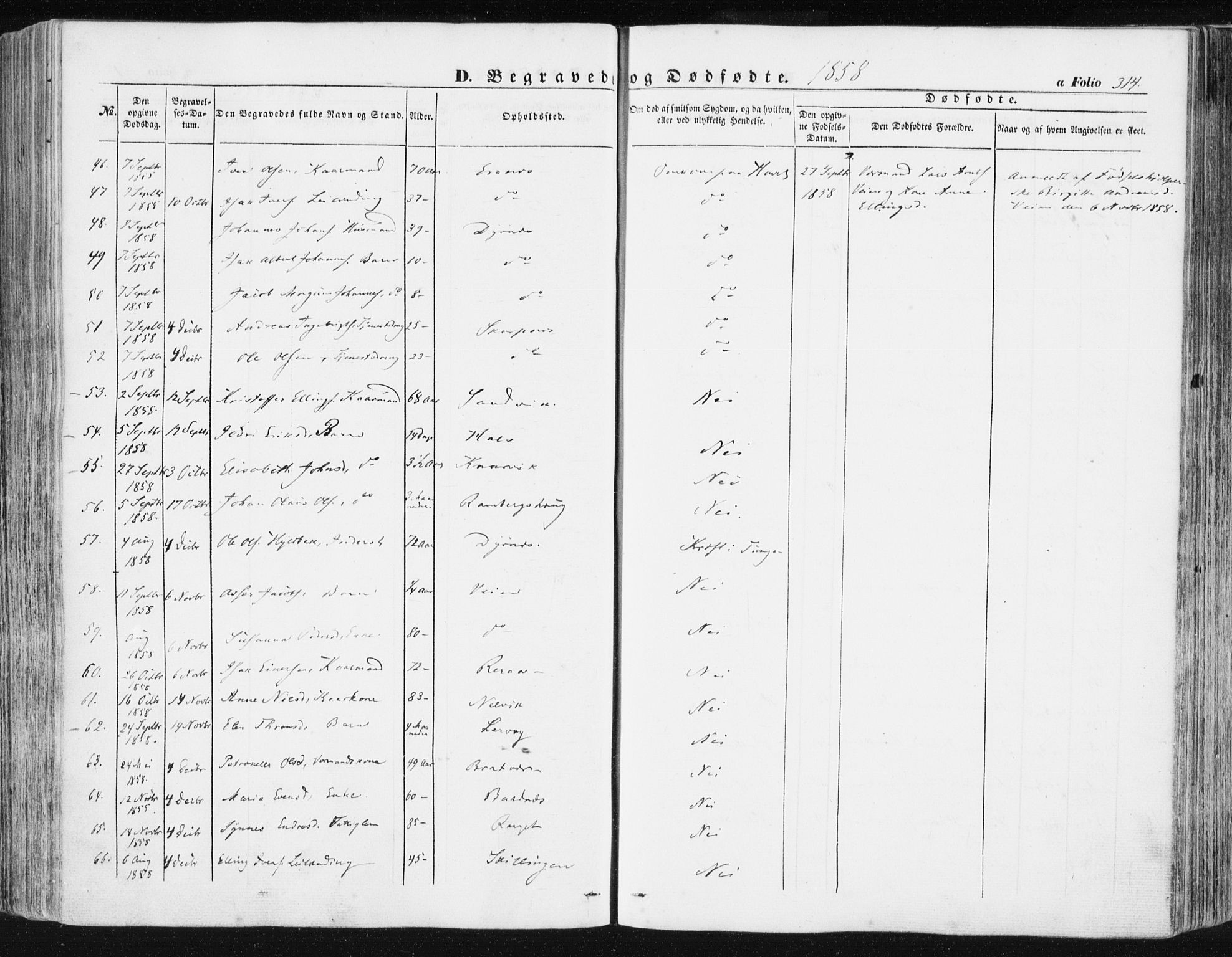 Ministerialprotokoller, klokkerbøker og fødselsregistre - Møre og Romsdal, AV/SAT-A-1454/581/L0937: Ministerialbok nr. 581A05, 1853-1872, s. 314