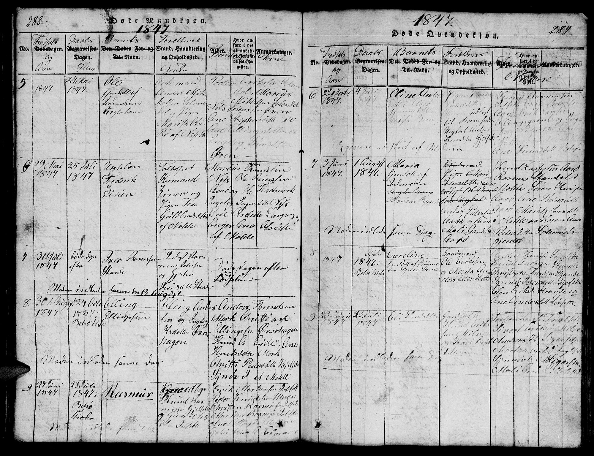 Ministerialprotokoller, klokkerbøker og fødselsregistre - Møre og Romsdal, SAT/A-1454/555/L0665: Klokkerbok nr. 555C01, 1818-1868, s. 288-289