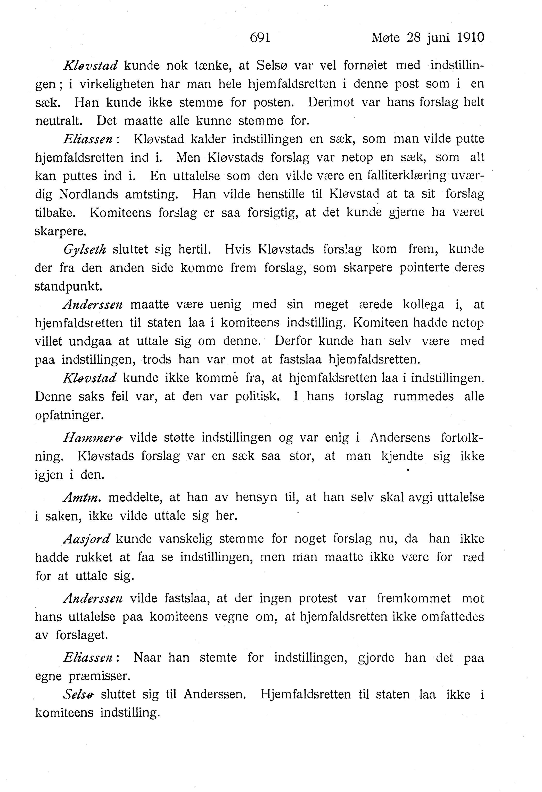 Nordland Fylkeskommune. Fylkestinget, AIN/NFK-17/176/A/Ac/L0033: Fylkestingsforhandlinger 1910, 1910