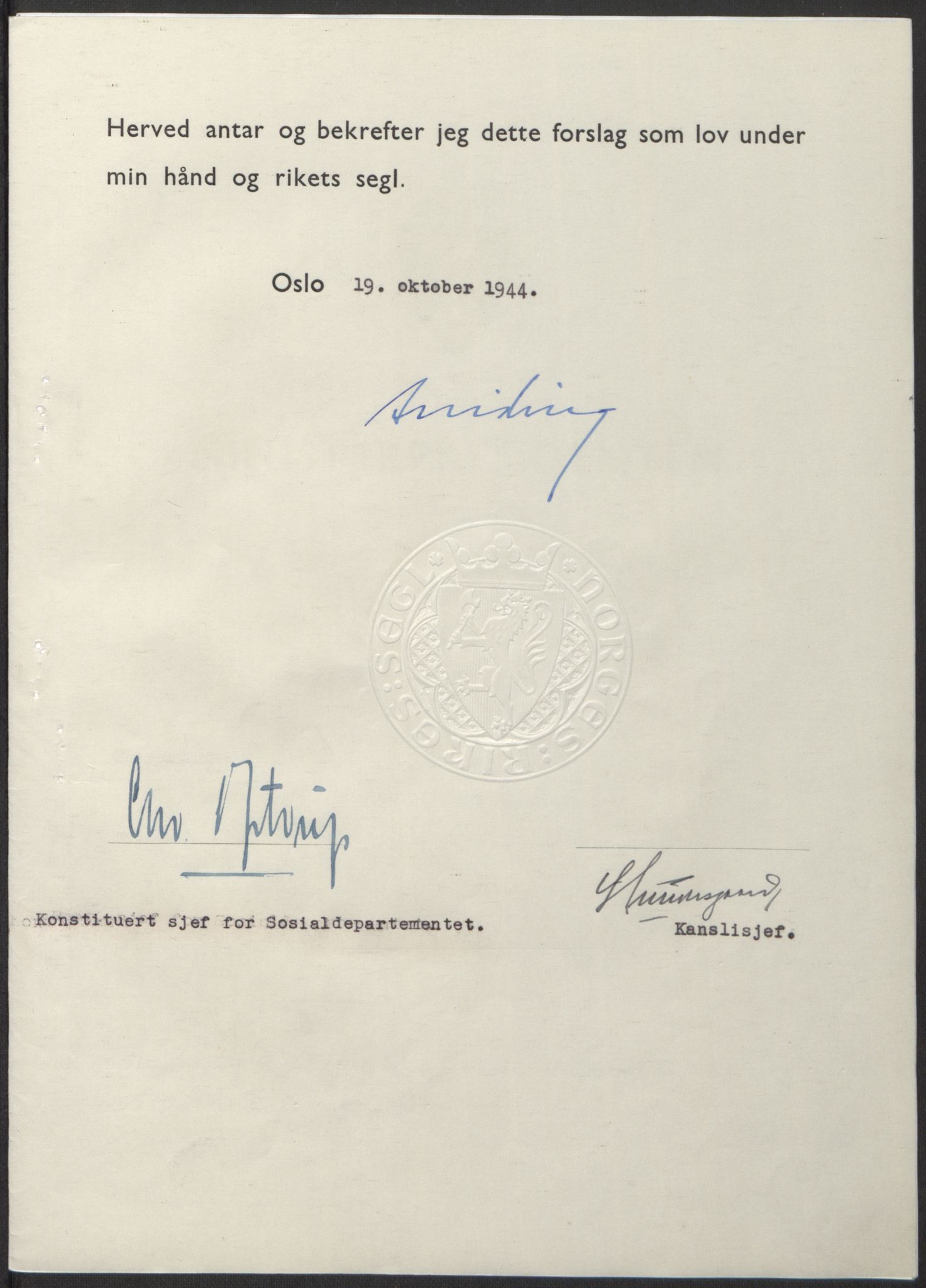 NS-administrasjonen 1940-1945 (Statsrådsekretariatet, de kommisariske statsråder mm), RA/S-4279/D/Db/L0100: Lover, 1944, s. 520