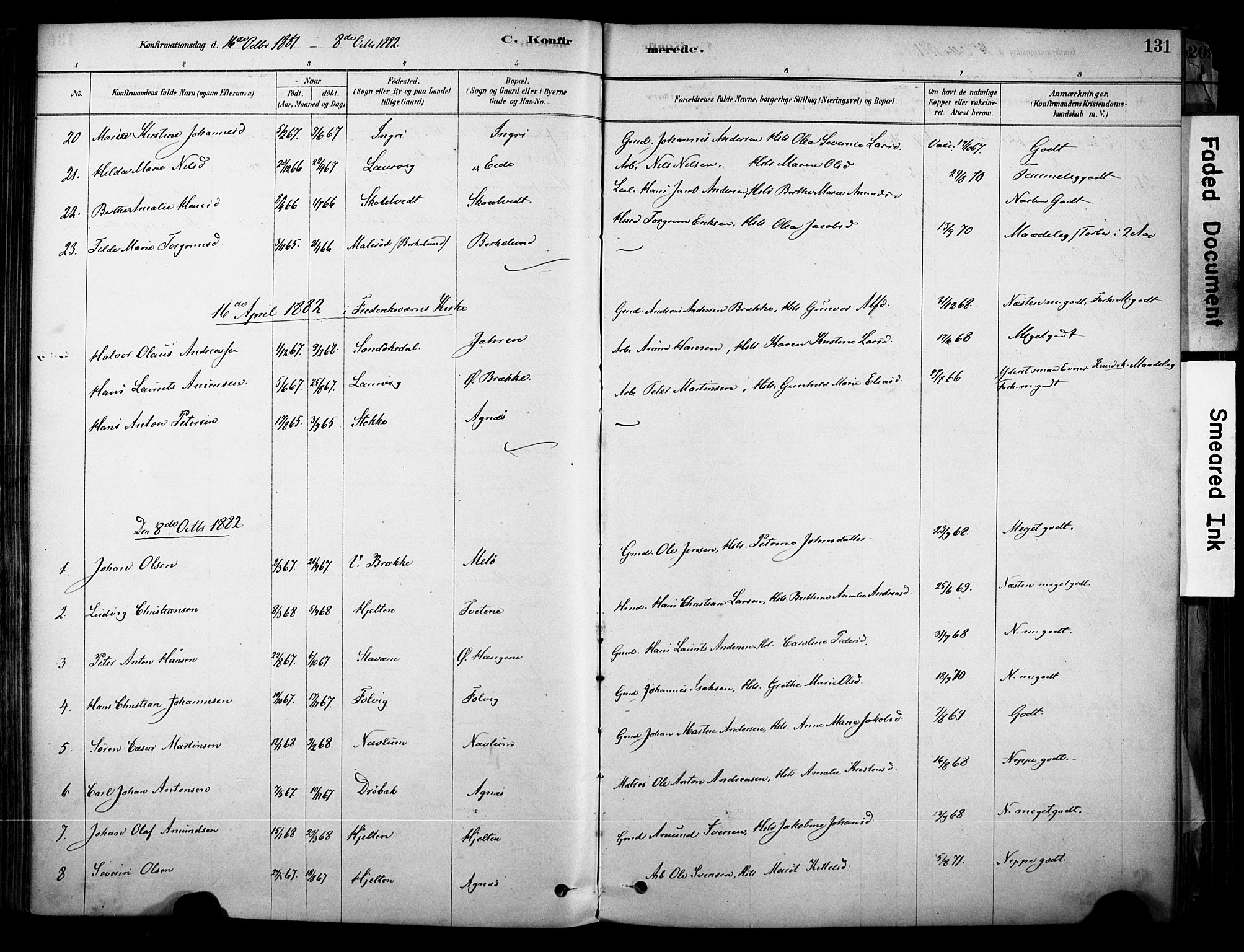 Brunlanes kirkebøker, AV/SAKO-A-342/F/Fc/L0001: Ministerialbok nr. III 1, 1878-1899, s. 131