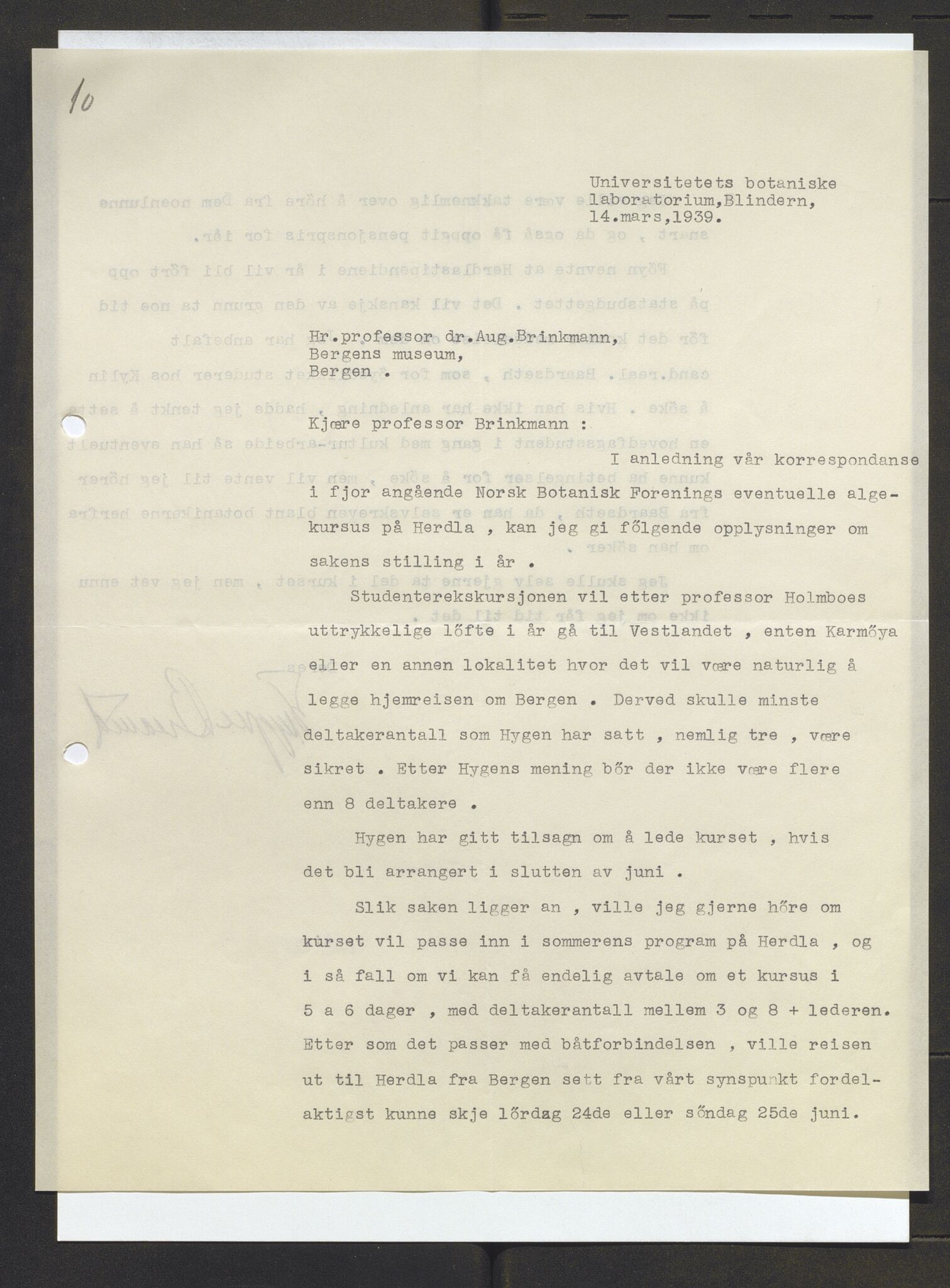 Bergens Museum, AV/SAB-A-17301/13/D/L0002: Korrespondanse , 1928-1940, s. 381