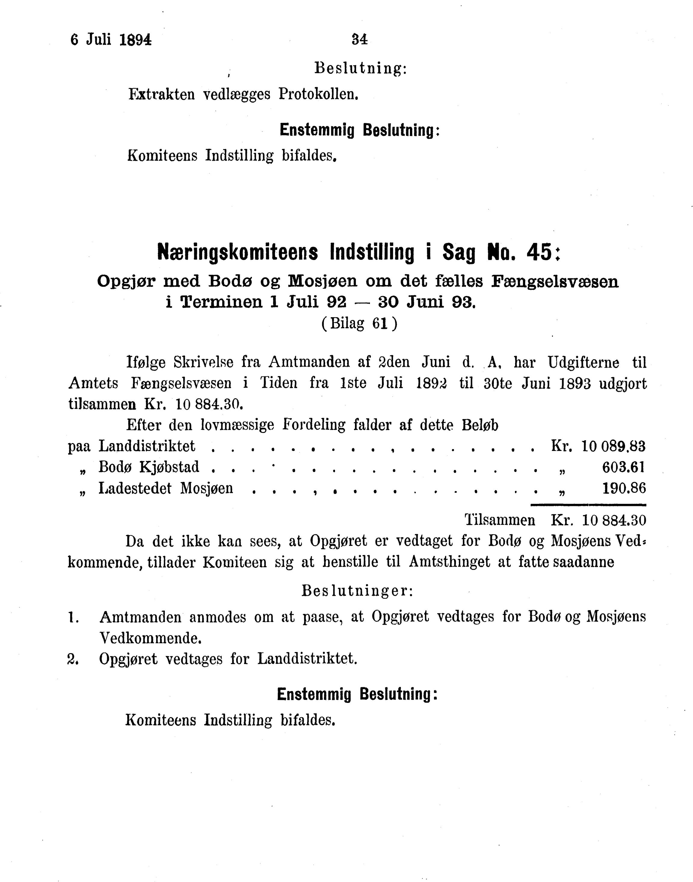 Nordland Fylkeskommune. Fylkestinget, AIN/NFK-17/176/A/Ac/L0017: Fylkestingsforhandlinger 1894, 1894