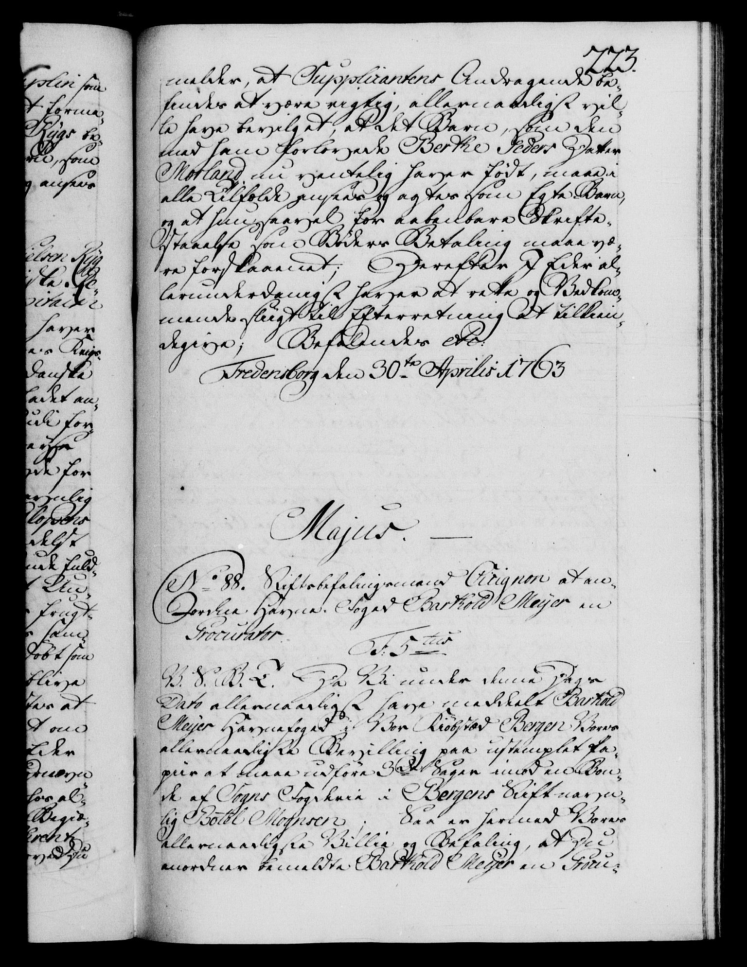 Danske Kanselli 1572-1799, RA/EA-3023/F/Fc/Fca/Fcab/L0037: Norske tegnelser, 1762-1766, s. 223a
