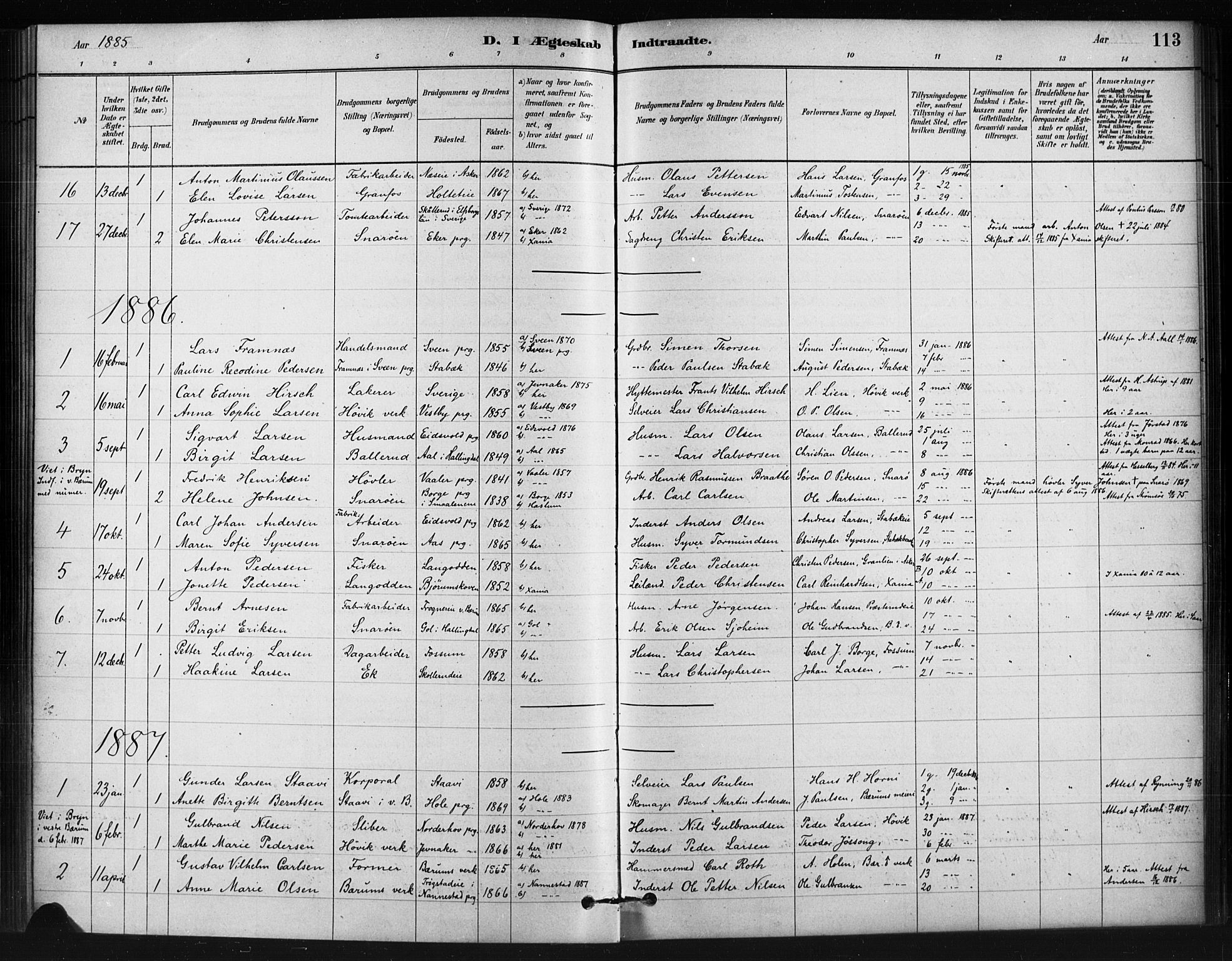 Asker prestekontor Kirkebøker, AV/SAO-A-10256a/F/Fc/L0002: Ministerialbok nr. III 2, 1879-1904, s. 113