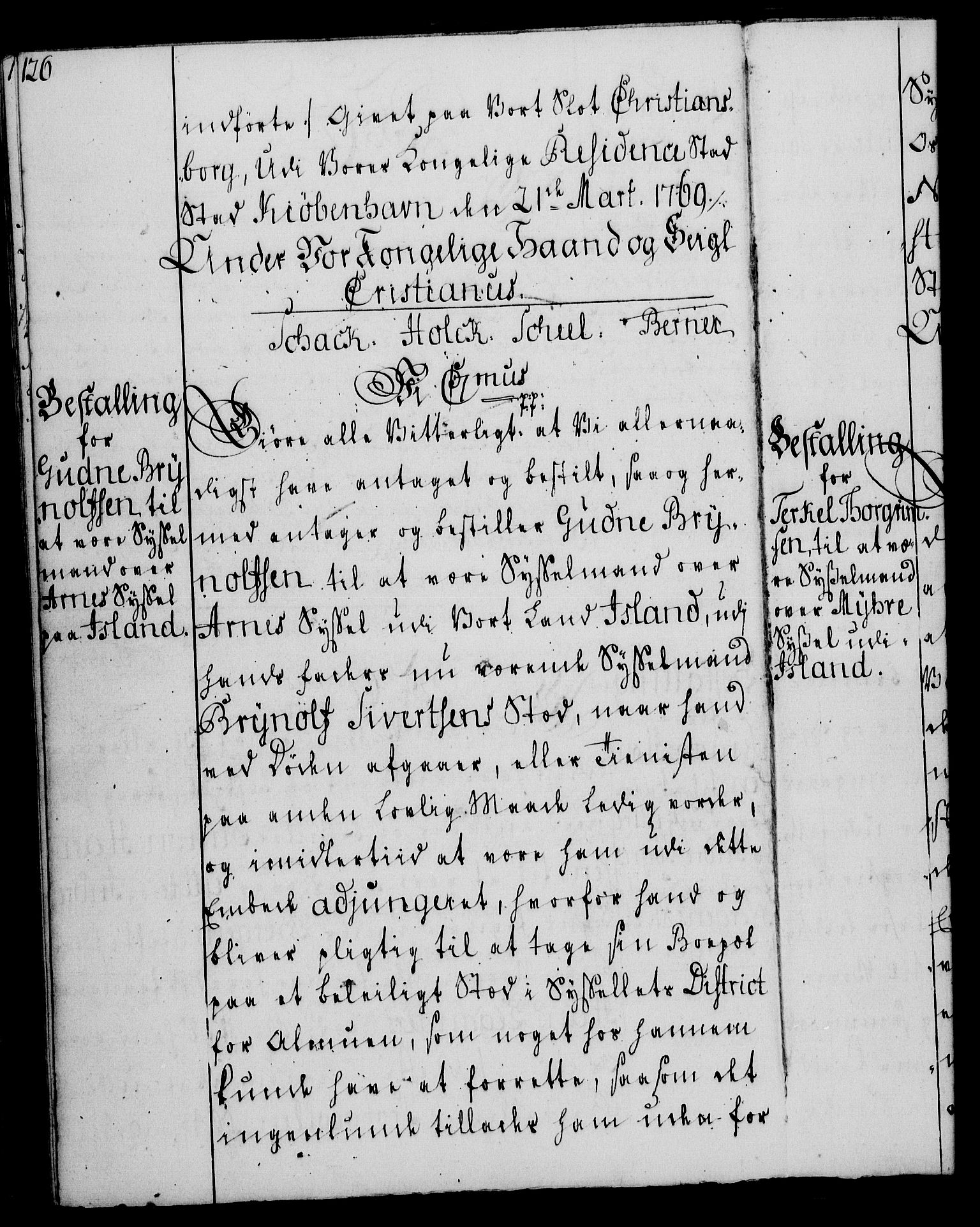 Rentekammeret, Kammerkanselliet, RA/EA-3111/G/Gg/Gge/L0004: Norsk bestallingsprotokoll med register (merket RK 53.28), 1762-1771, s. 126