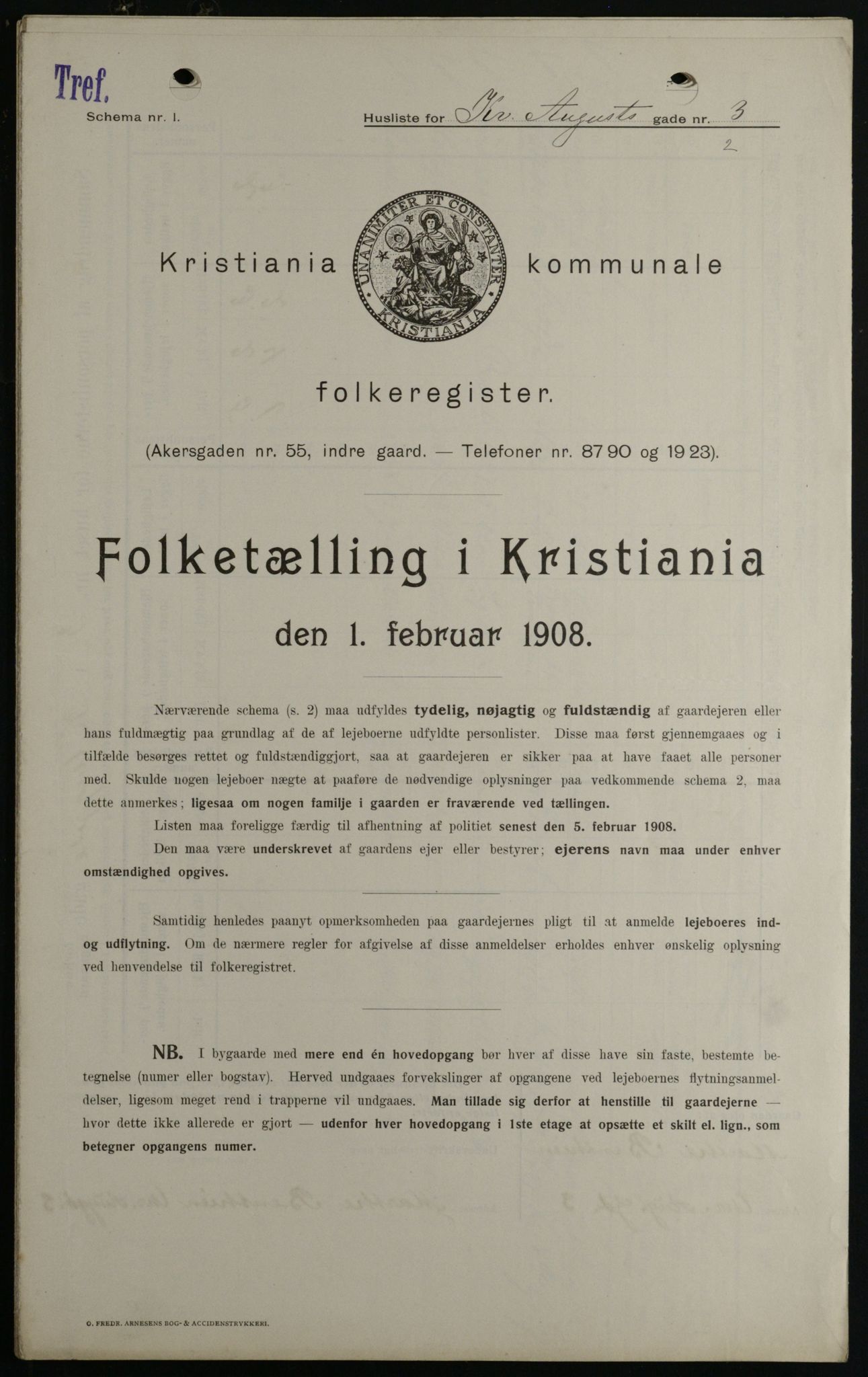 OBA, Kommunal folketelling 1.2.1908 for Kristiania kjøpstad, 1908, s. 48291