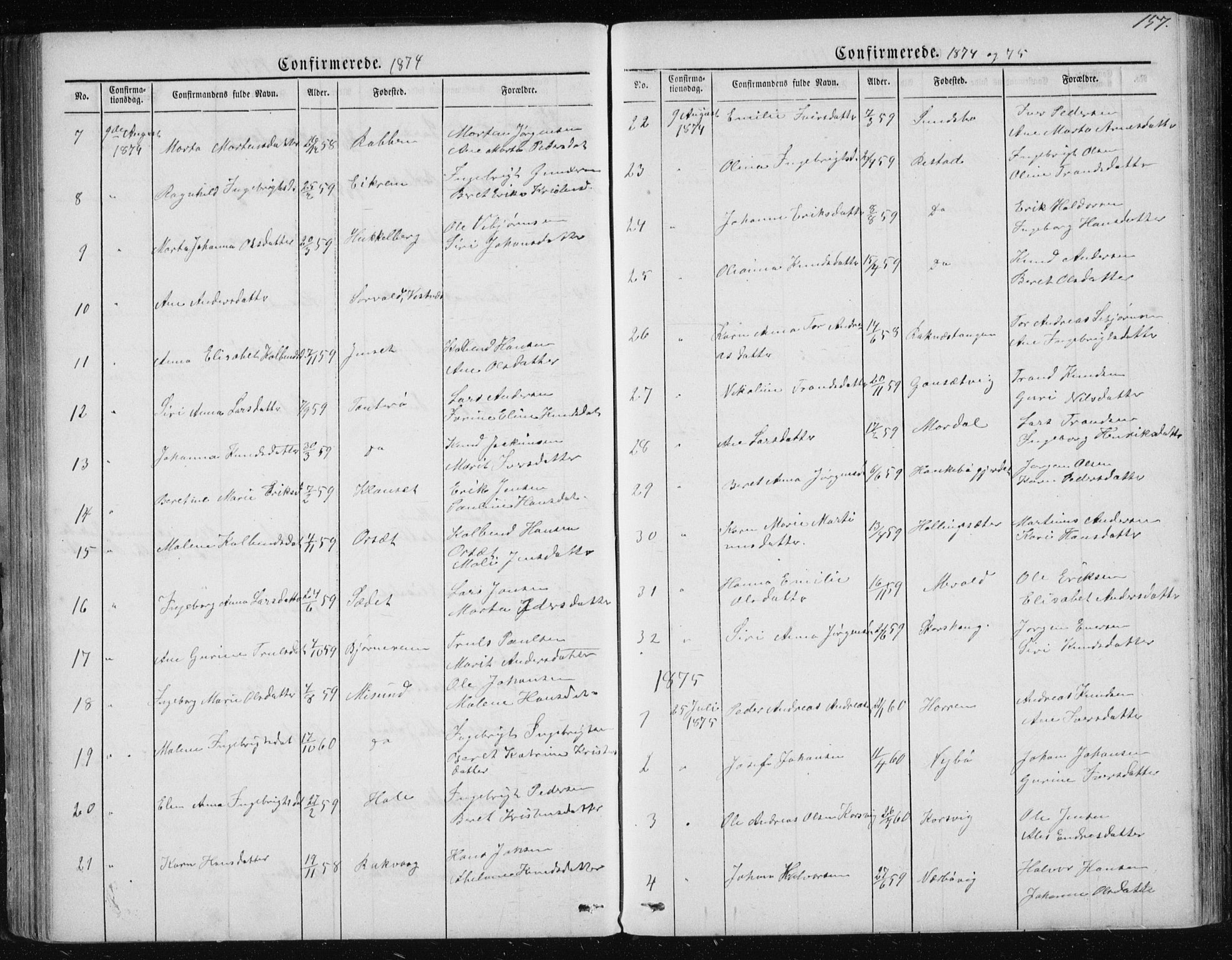 Ministerialprotokoller, klokkerbøker og fødselsregistre - Møre og Romsdal, SAT/A-1454/560/L0724: Klokkerbok nr. 560C01, 1867-1892, s. 157