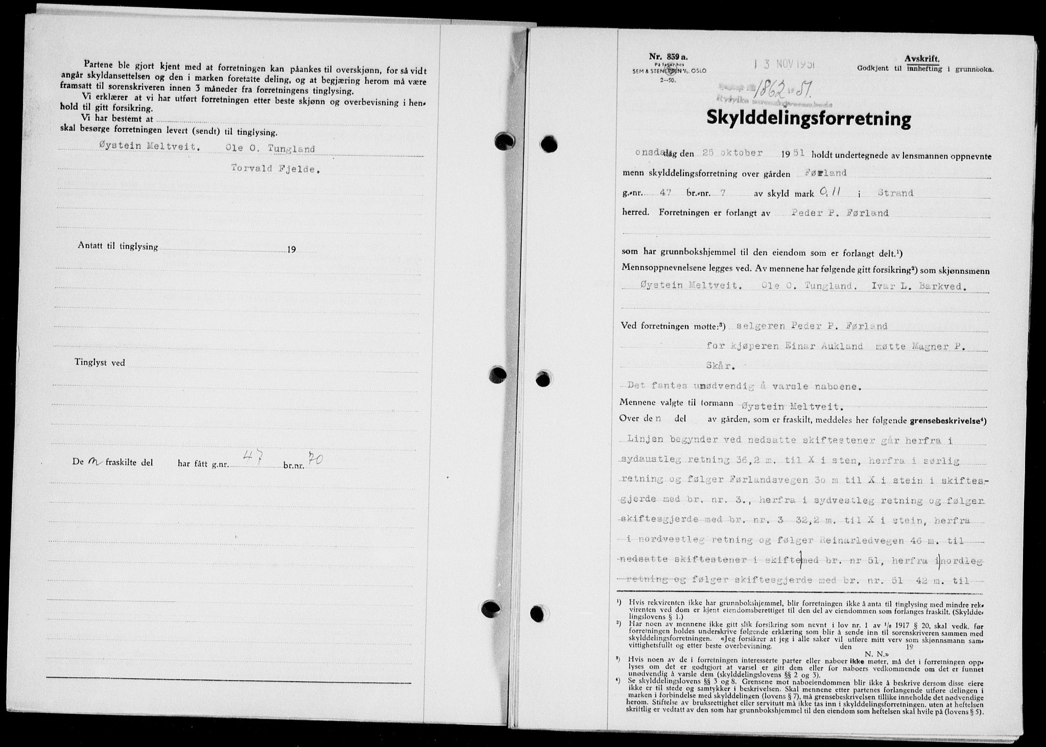 Ryfylke tingrett, SAST/A-100055/001/II/IIB/L0114: Pantebok nr. 93, 1951-1951, Dagboknr: 1862/1951