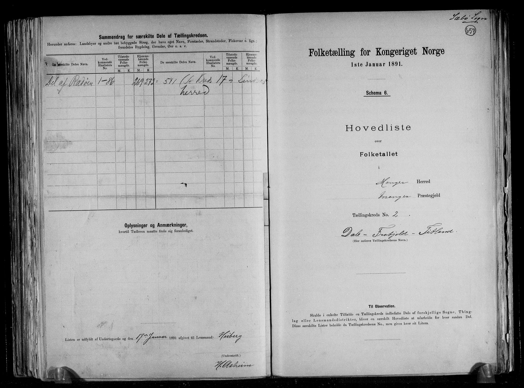 RA, Folketelling 1891 for 1261 Manger herred, 1891, s. 7