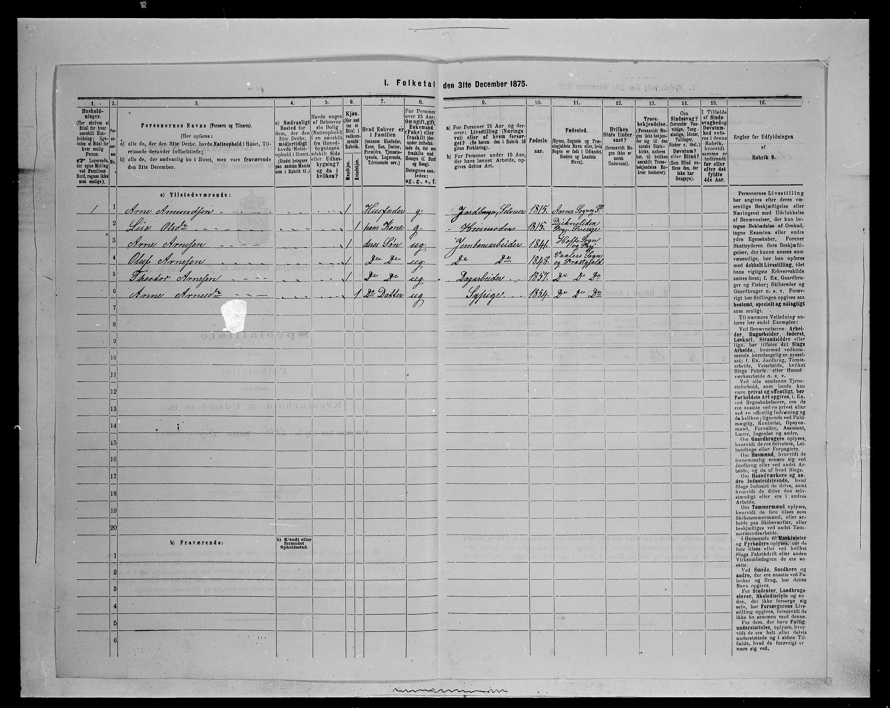 SAH, Folketelling 1875 for 0426P Våler prestegjeld (Hedmark), 1875, s. 1189