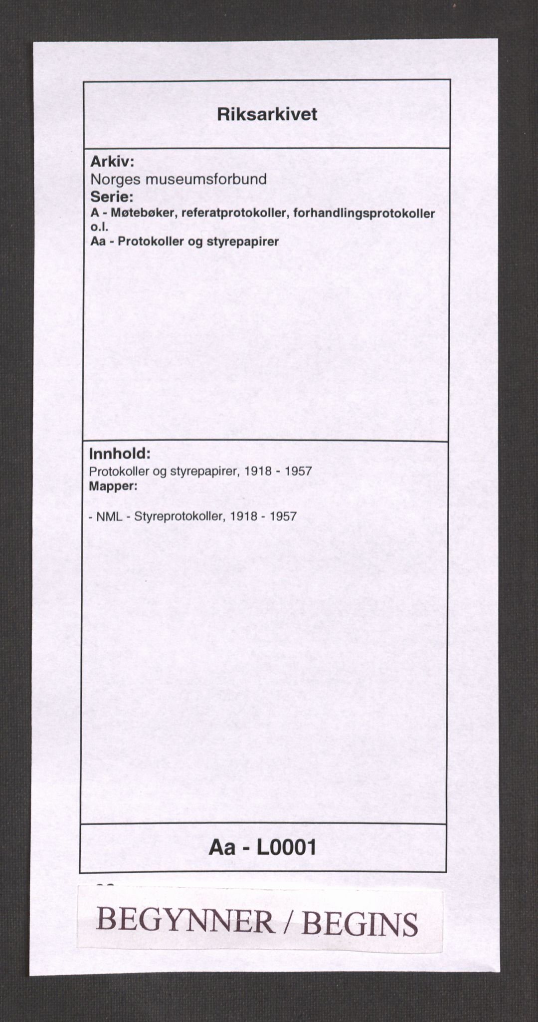 Norges museumsforbund, AV/RA-PA-1908/A/Aa/L0001/0001: Protokoller og styrepapirer / NML - Styreprotokoller, 1918-1929