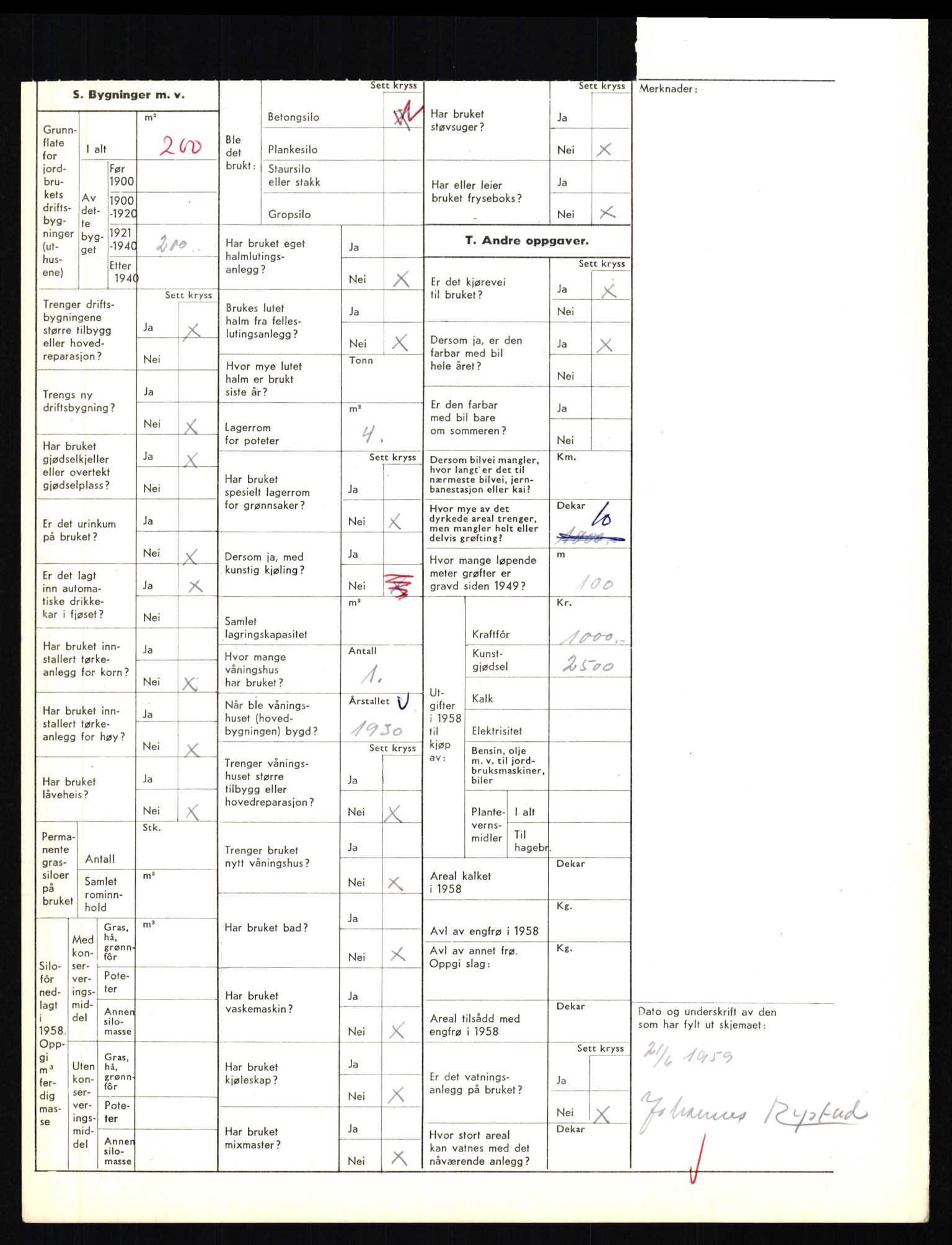 Statistisk sentralbyrå, Næringsøkonomiske emner, Jordbruk, skogbruk, jakt, fiske og fangst, AV/RA-S-2234/G/Gd/L0655: Troms: 1924 Målselv (kl. 4-10), 1959, s. 2119