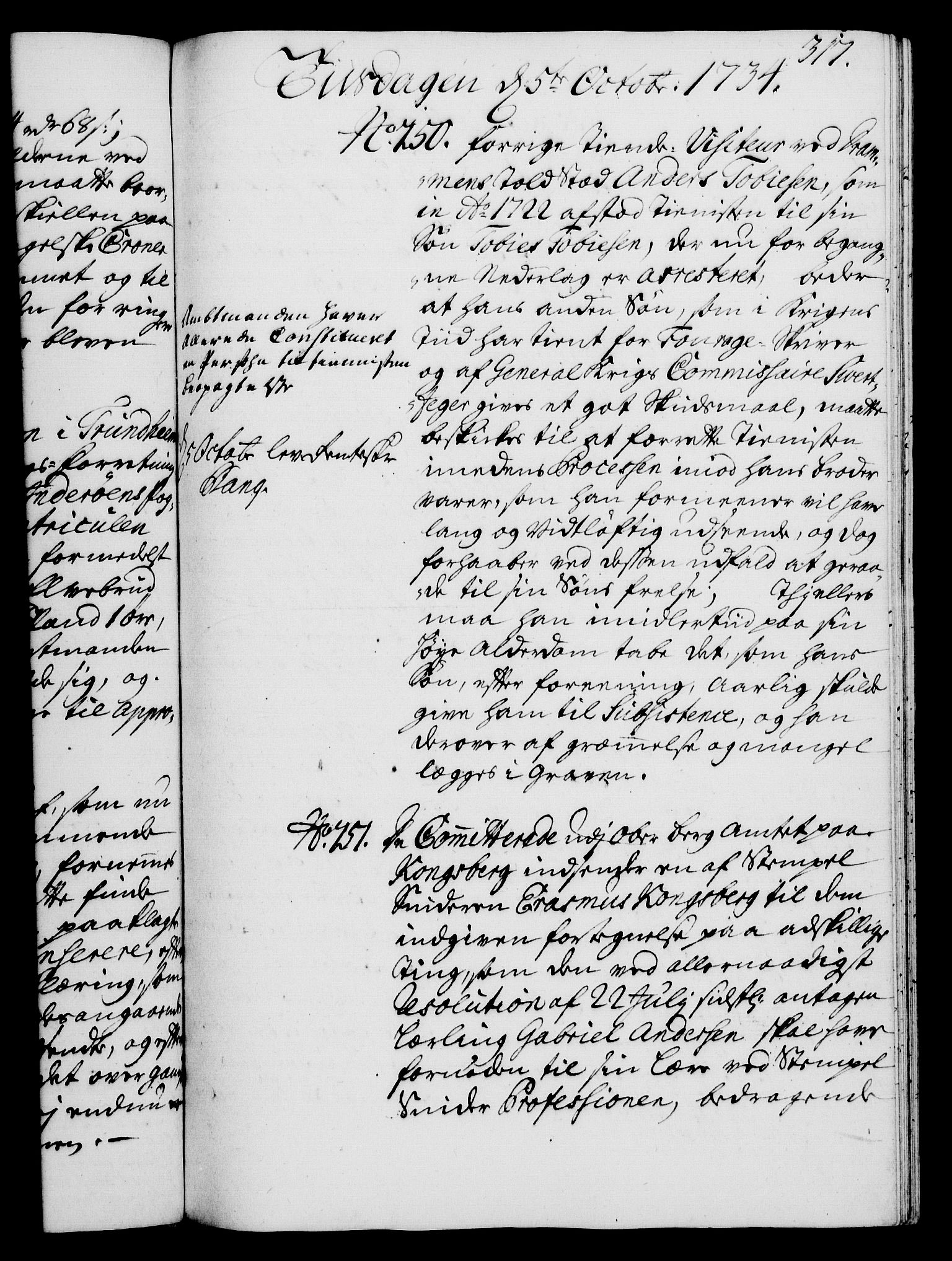 Rentekammeret, Kammerkanselliet, RA/EA-3111/G/Gh/Gha/L0016: Norsk ekstraktmemorialprotokoll (merket RK 53.61), 1734-1735, s. 317
