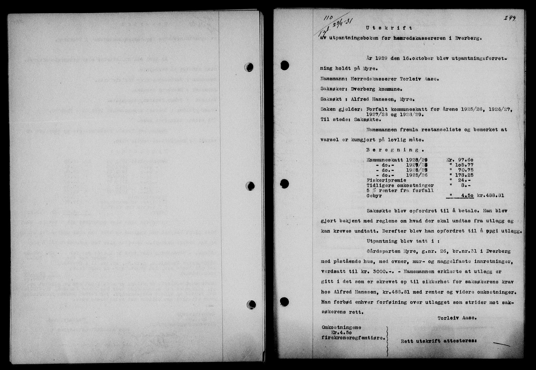 Vesterålen sorenskriveri, SAT/A-4180/1/2/2Ca/L0053: Pantebok nr. 46, 1931-1931, Tingl.dato: 23.04.1931
