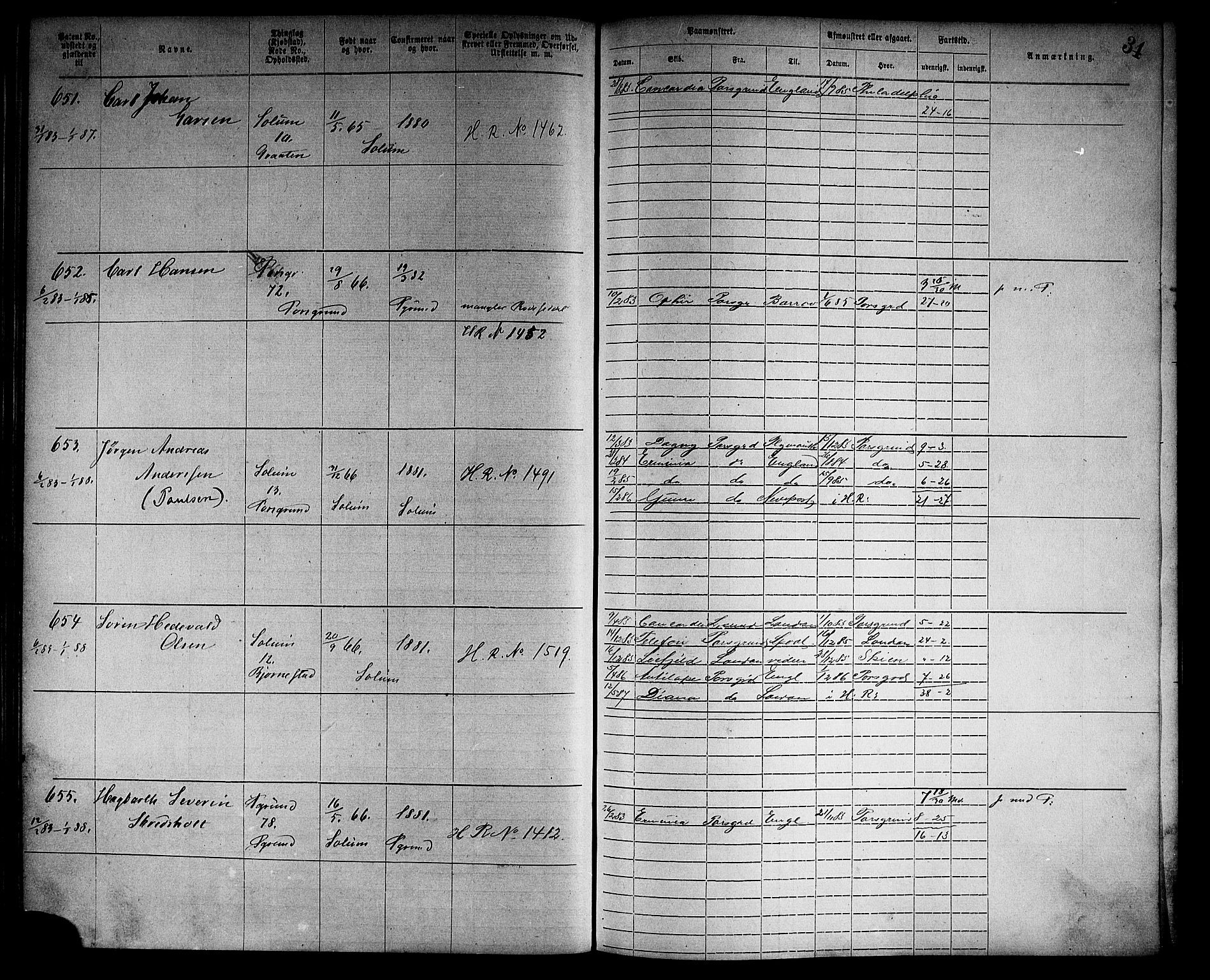 Porsgrunn innrulleringskontor, AV/SAKO-A-829/F/Fb/L0005: Annotasjonsrulle, 1878-1898, s. 36