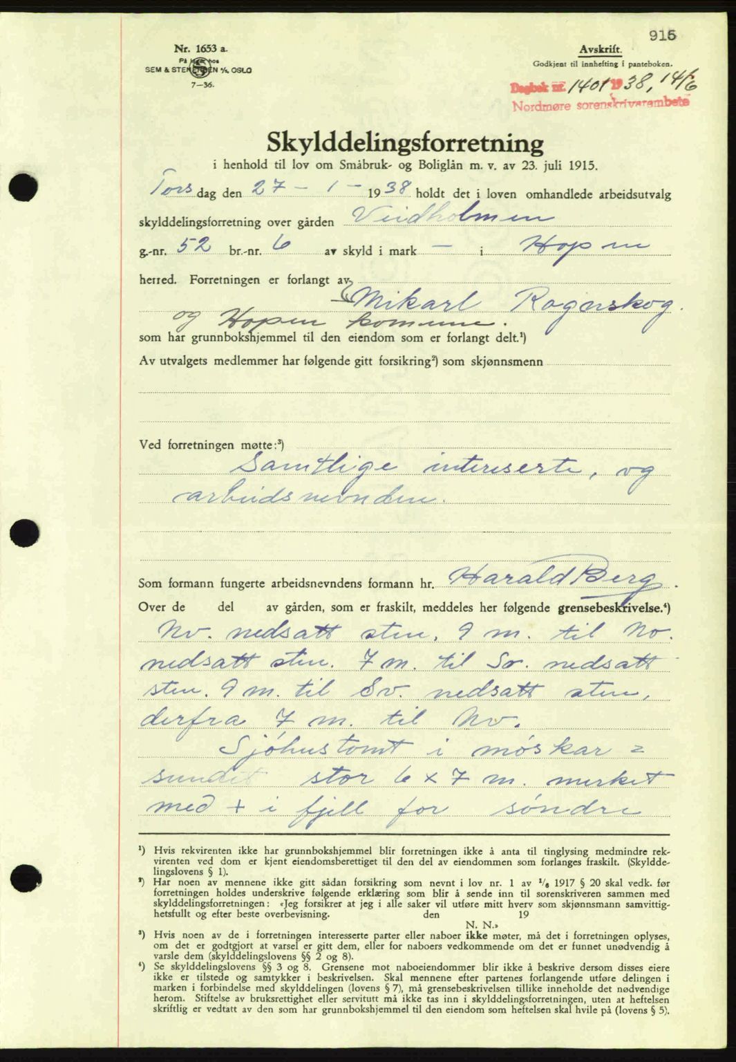 Nordmøre sorenskriveri, SAT/A-4132/1/2/2Ca: Pantebok nr. A83, 1938-1938, Dagboknr: 1401/1938