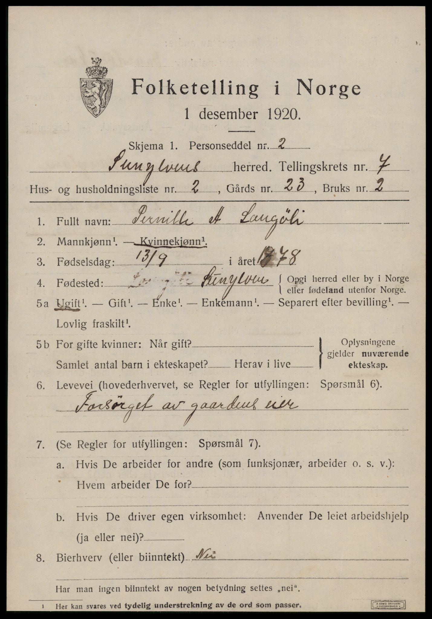 SAT, Folketelling 1920 for 1523 Sunnylven herred, 1920, s. 2546