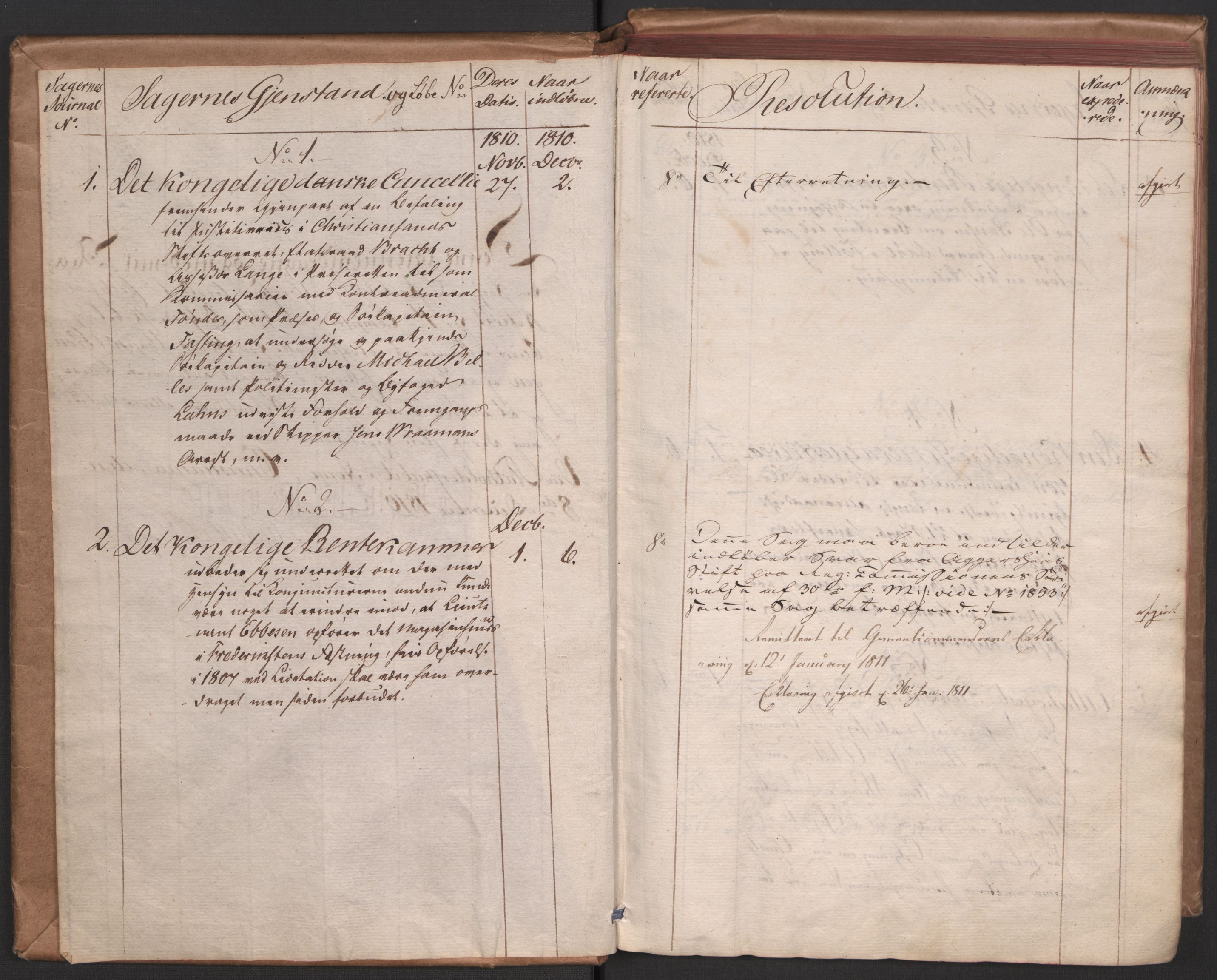 Stattholderembetet 1810-1814, 1. kontor (Kontor A), AV/RA-EA-2872/Aa/L0001: Kollegial referatprotokoll,  j.nr. 1-564,  l.nr. 1-610, 1810-1811, s. 4