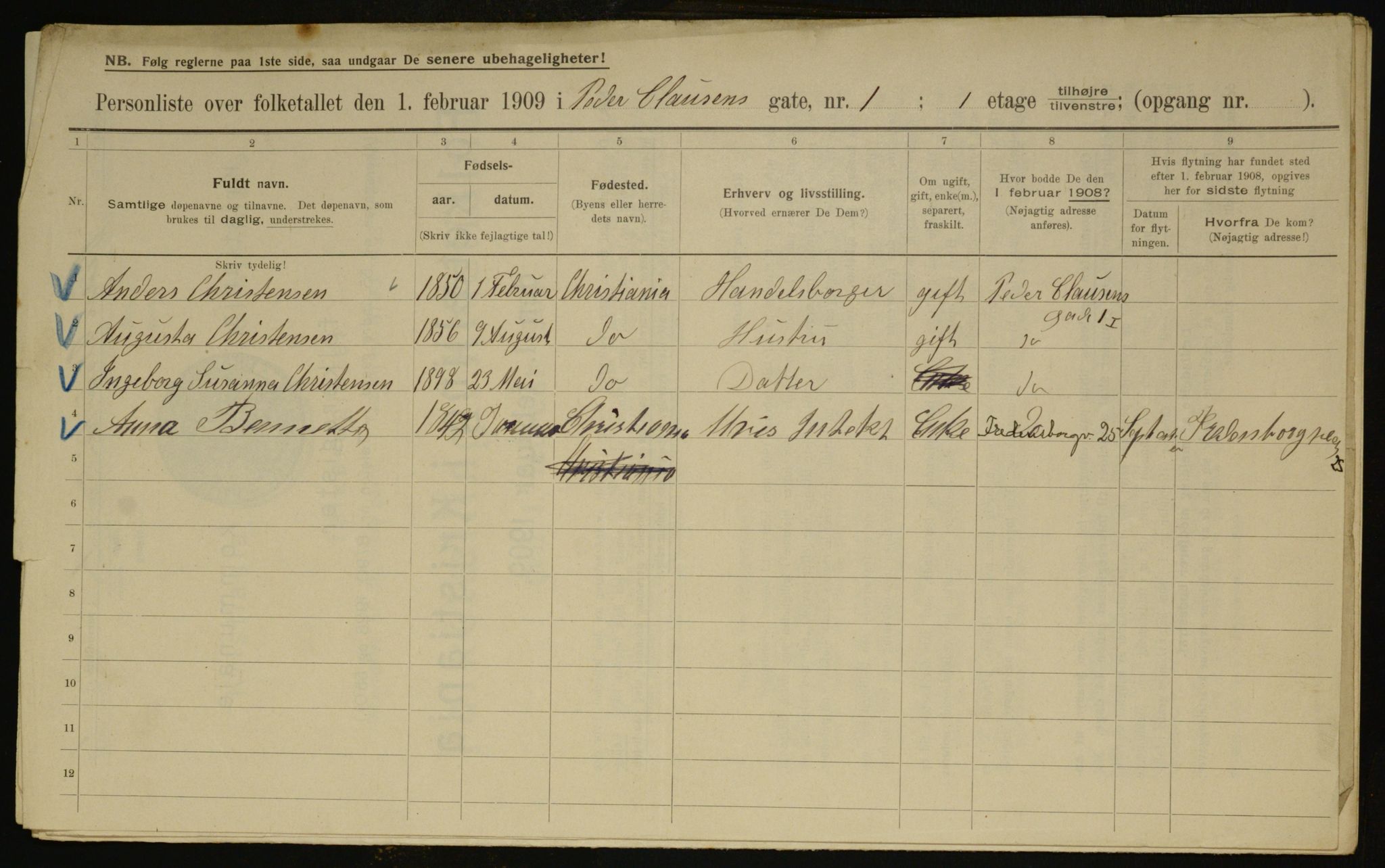 OBA, Kommunal folketelling 1.2.1909 for Kristiania kjøpstad, 1909, s. 71329