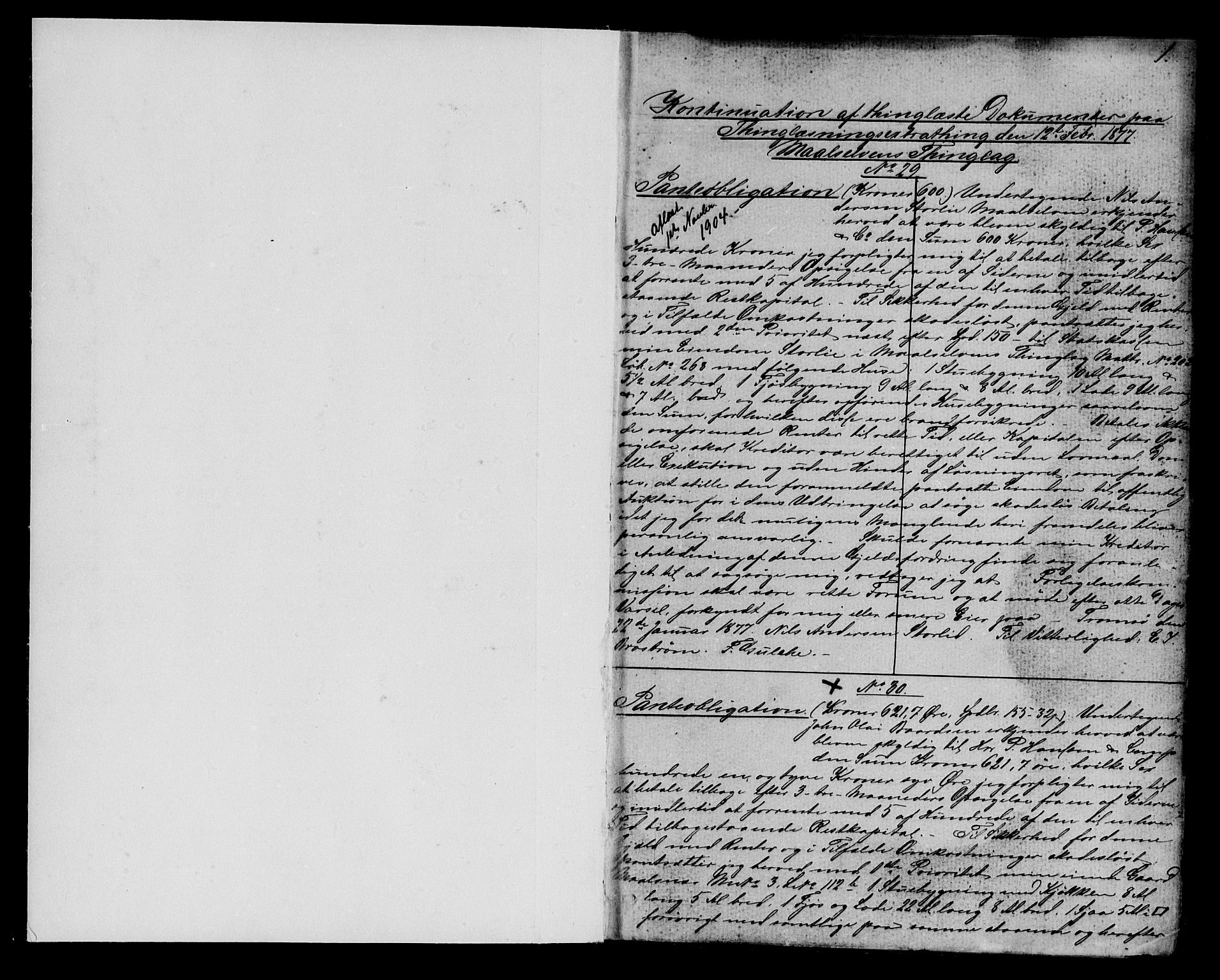 Senja sorenskriveri 1855-, SATØ/S-0048/1/H/Hd/L0011: Pantebok nr. 11, 1877-1880, s. 1