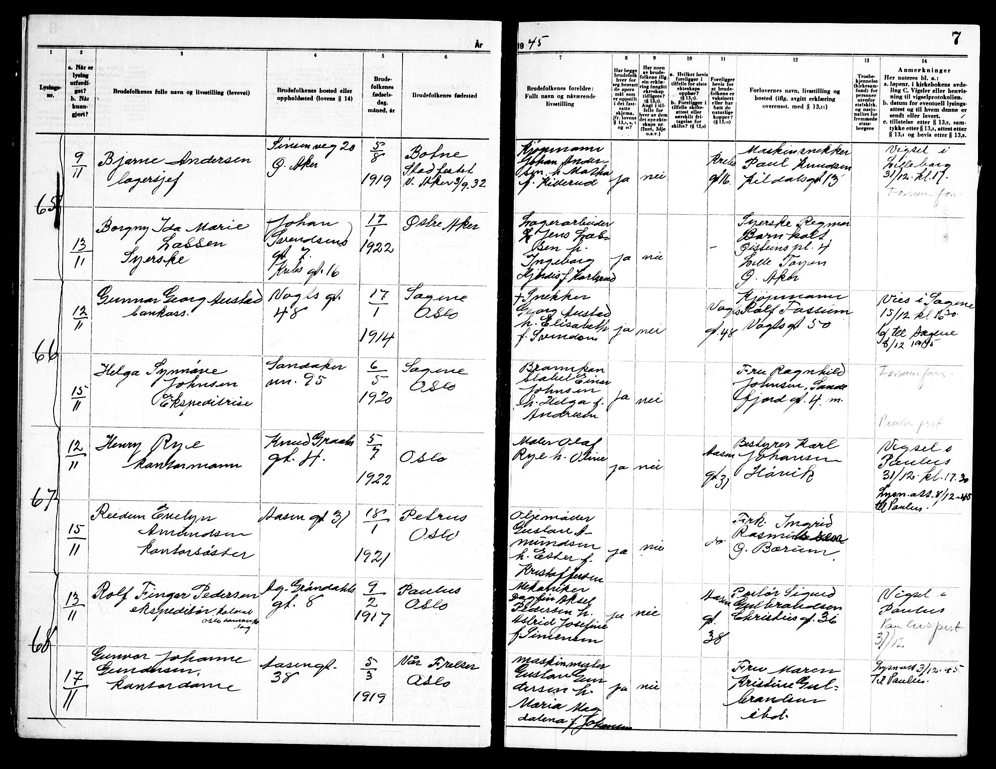 Torshov prestekontor Kirkebøker, AV/SAO-A-10238a/H/Ha/L0003: Lysningsprotokoll nr. 3, 1945-1948, s. 7