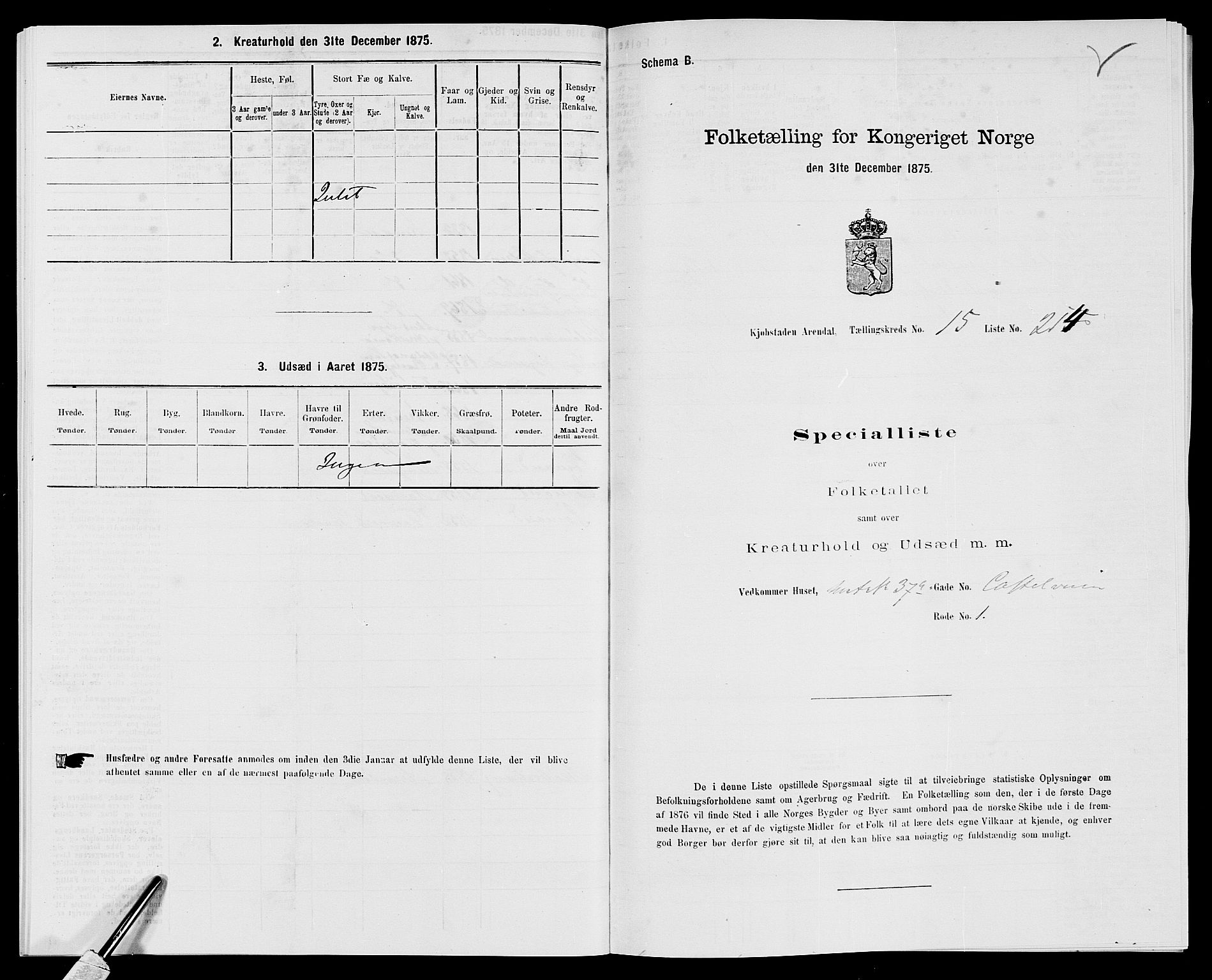 SAK, Folketelling 1875 for 0903P Arendal prestegjeld, 1875, s. 500