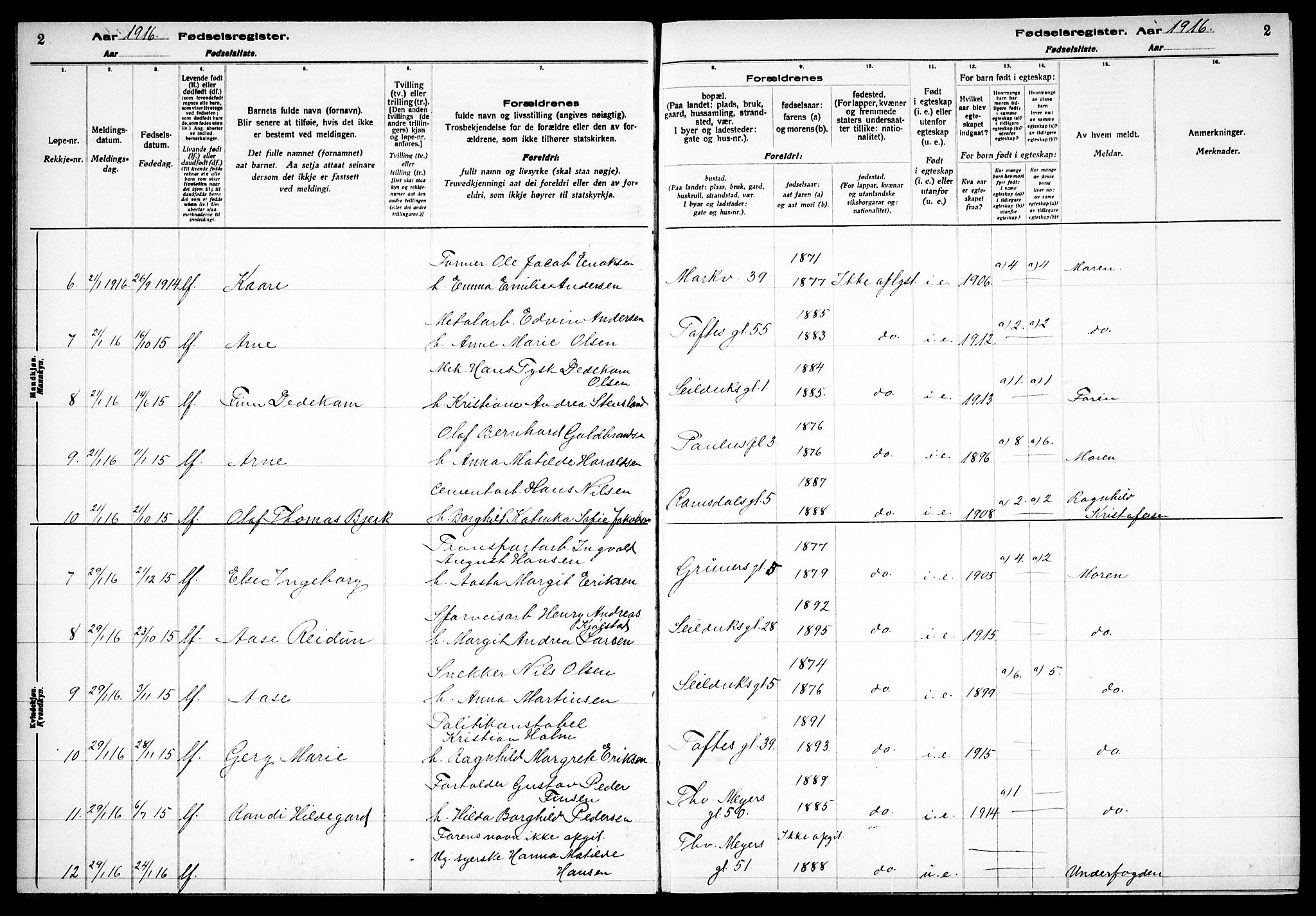 Paulus prestekontor Kirkebøker, AV/SAO-A-10871/J/Ja/L0001: Fødselsregister nr. 1, 1916-1923, s. 2