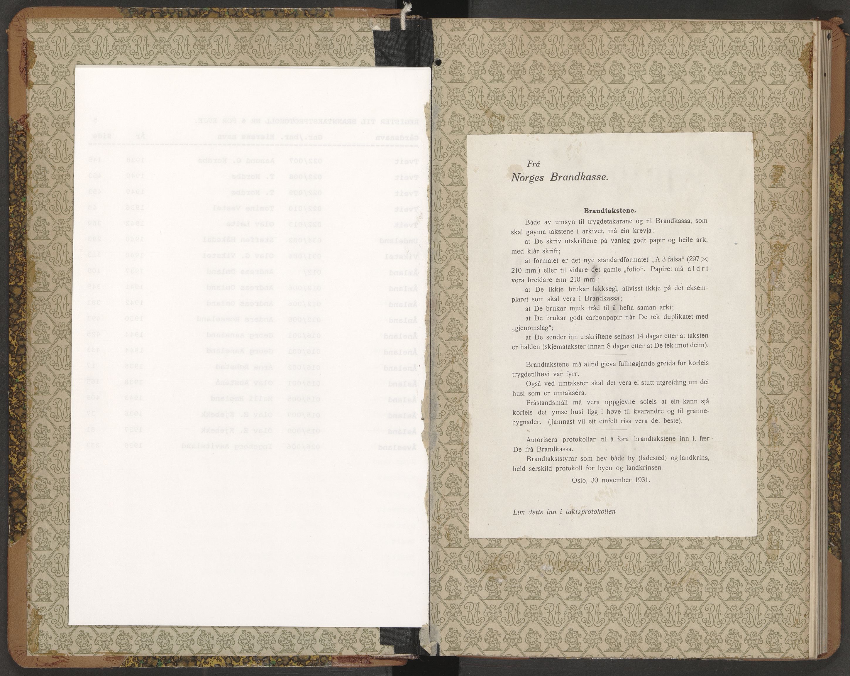 Norges Brannkasse Evje, AV/SAK-2241-0010/F/Fa/L0006: Branntakstprotokoll nr. 6 med gårdsnavnregister, 1935-1950