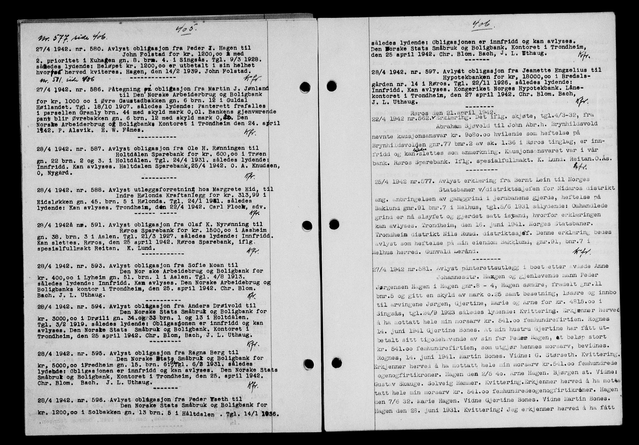 Gauldal sorenskriveri, SAT/A-0014/1/2/2C/L0054: Pantebok nr. 59, 1941-1942, Dagboknr: 580/1942