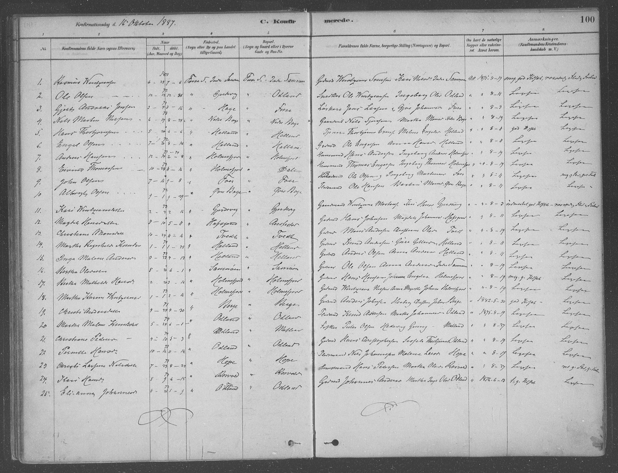 Fusa sokneprestembete, AV/SAB-A-75401/H/Haa: Ministerialbok nr. B 1, 1880-1938, s. 100