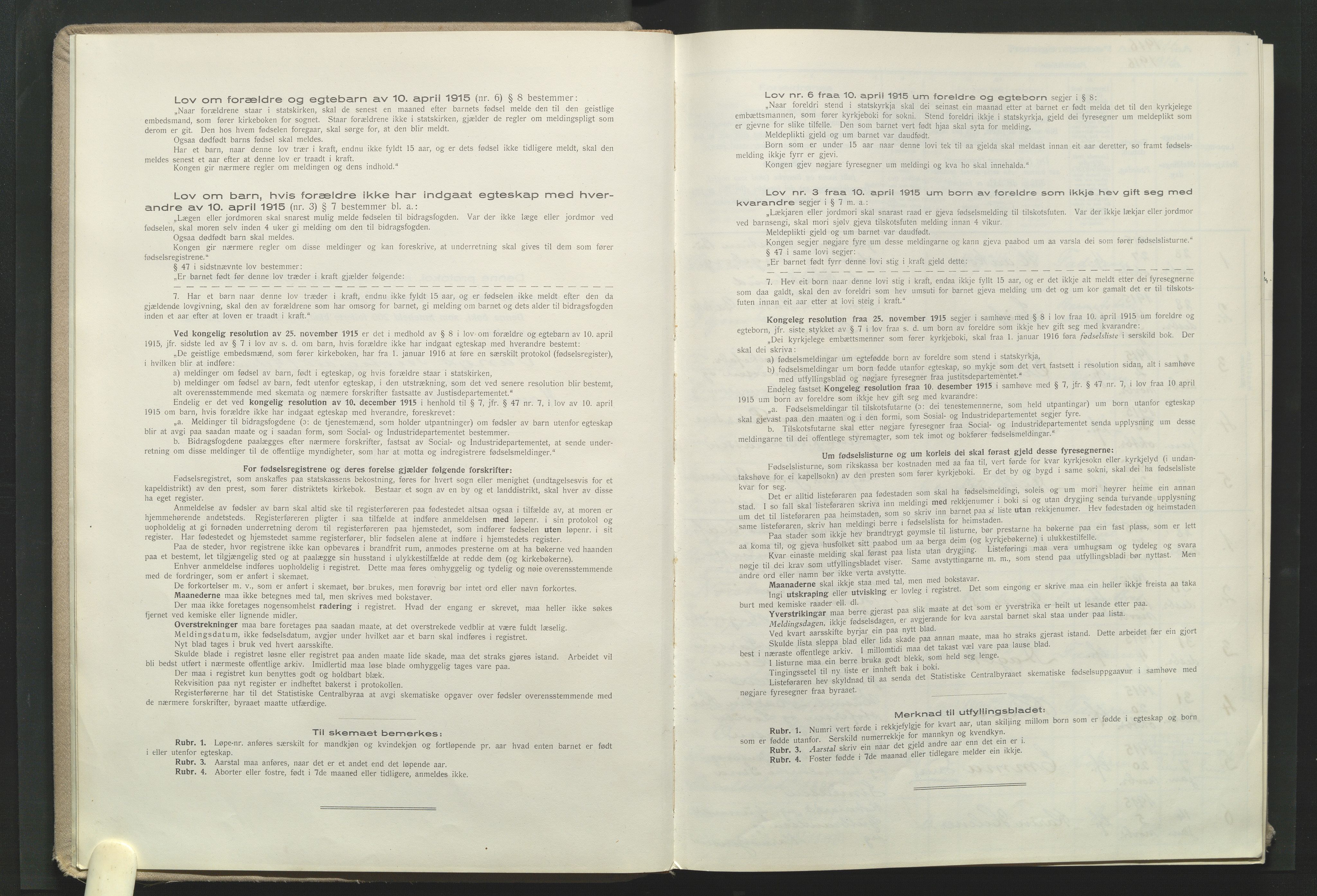 Vang prestekontor, Hedmark, AV/SAH-PREST-008/I/Id/L0001: Fødselsregister nr. 1, 1915-1923