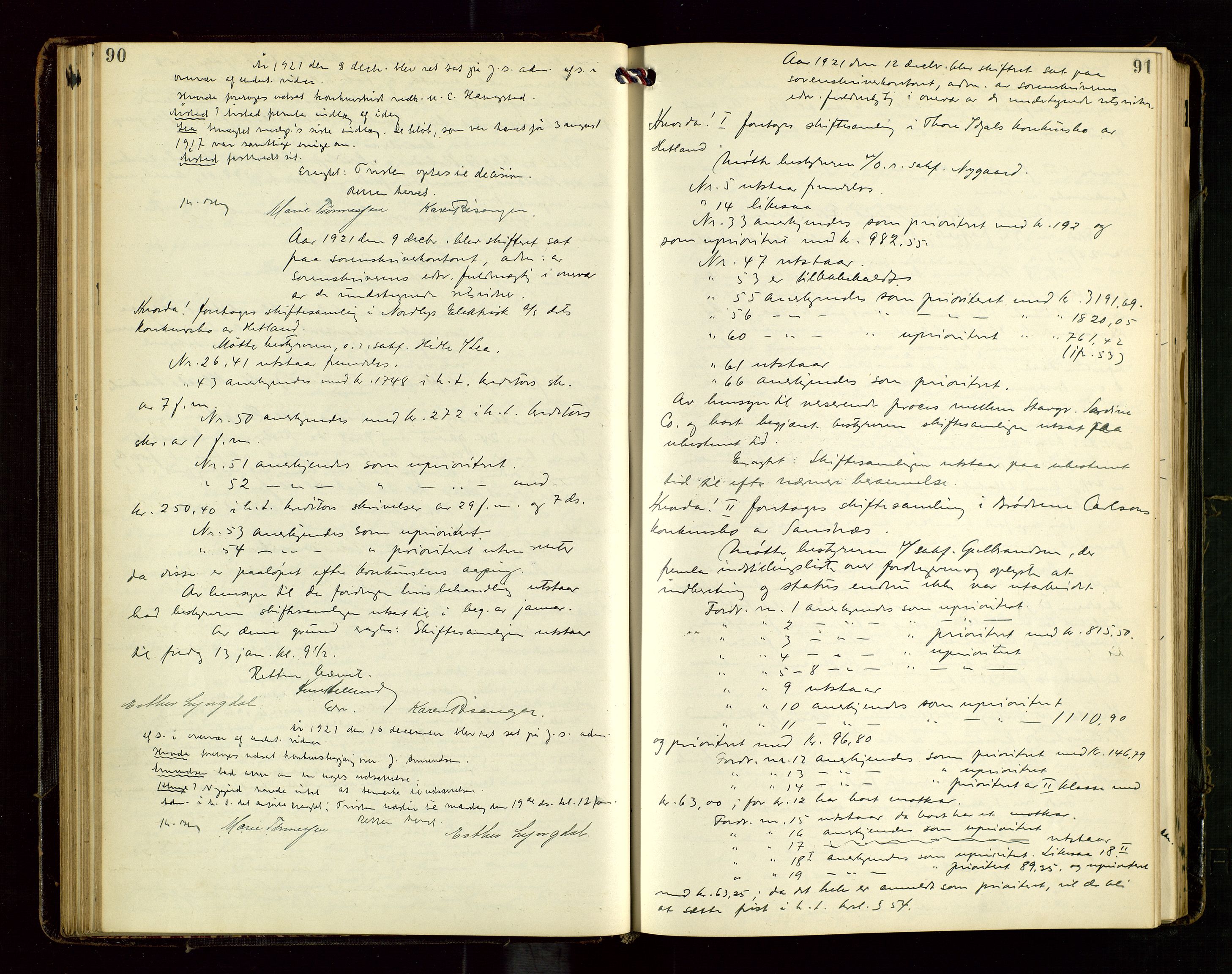 Jæren sorenskriveri, AV/SAST-A-100310/02/G/Gc/L0001: Skifteforhandlingsprotokoll nr. 7 - konkurs, 1921-1926, s. 90-91