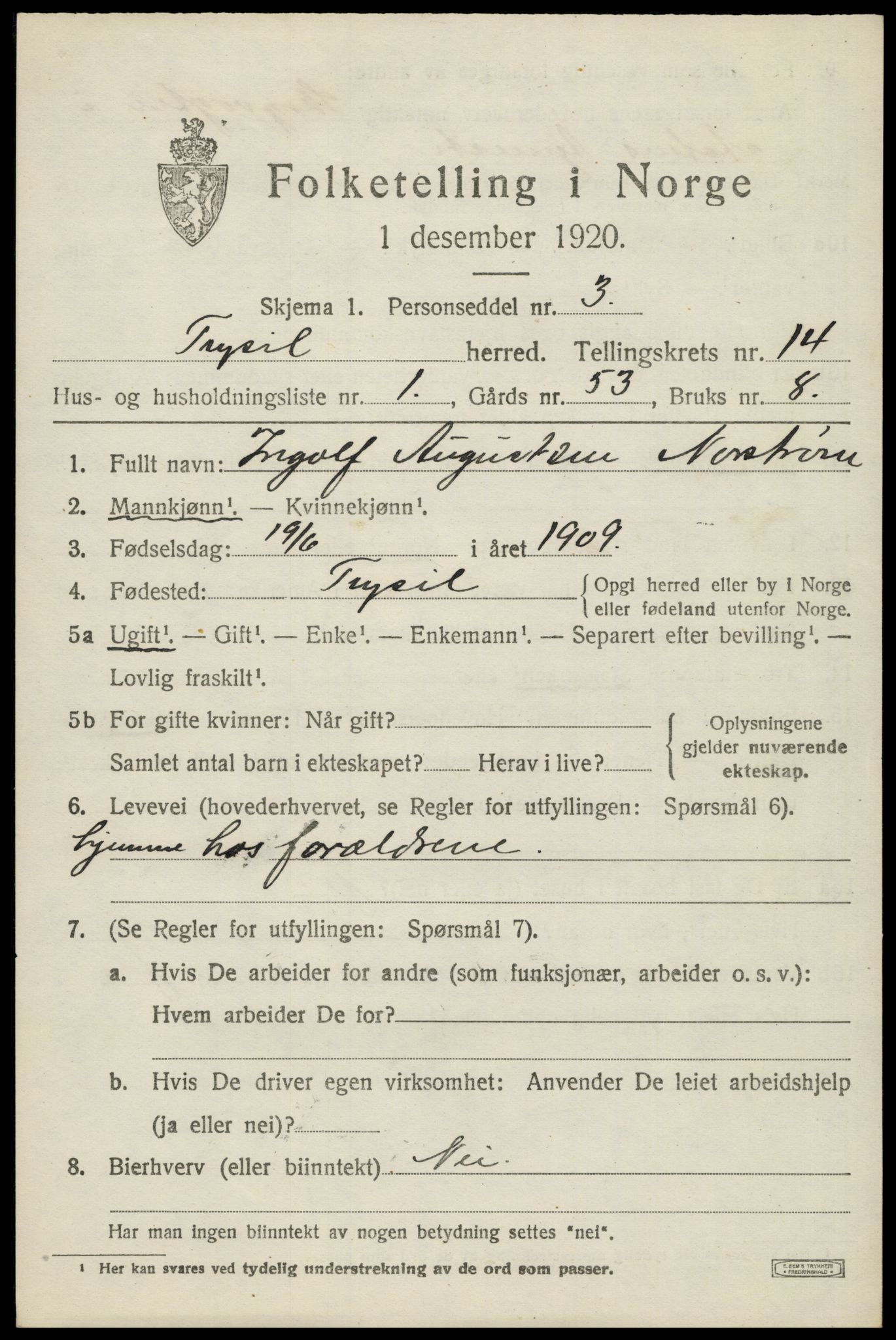 SAH, Folketelling 1920 for 0428 Trysil herred, 1920, s. 7869