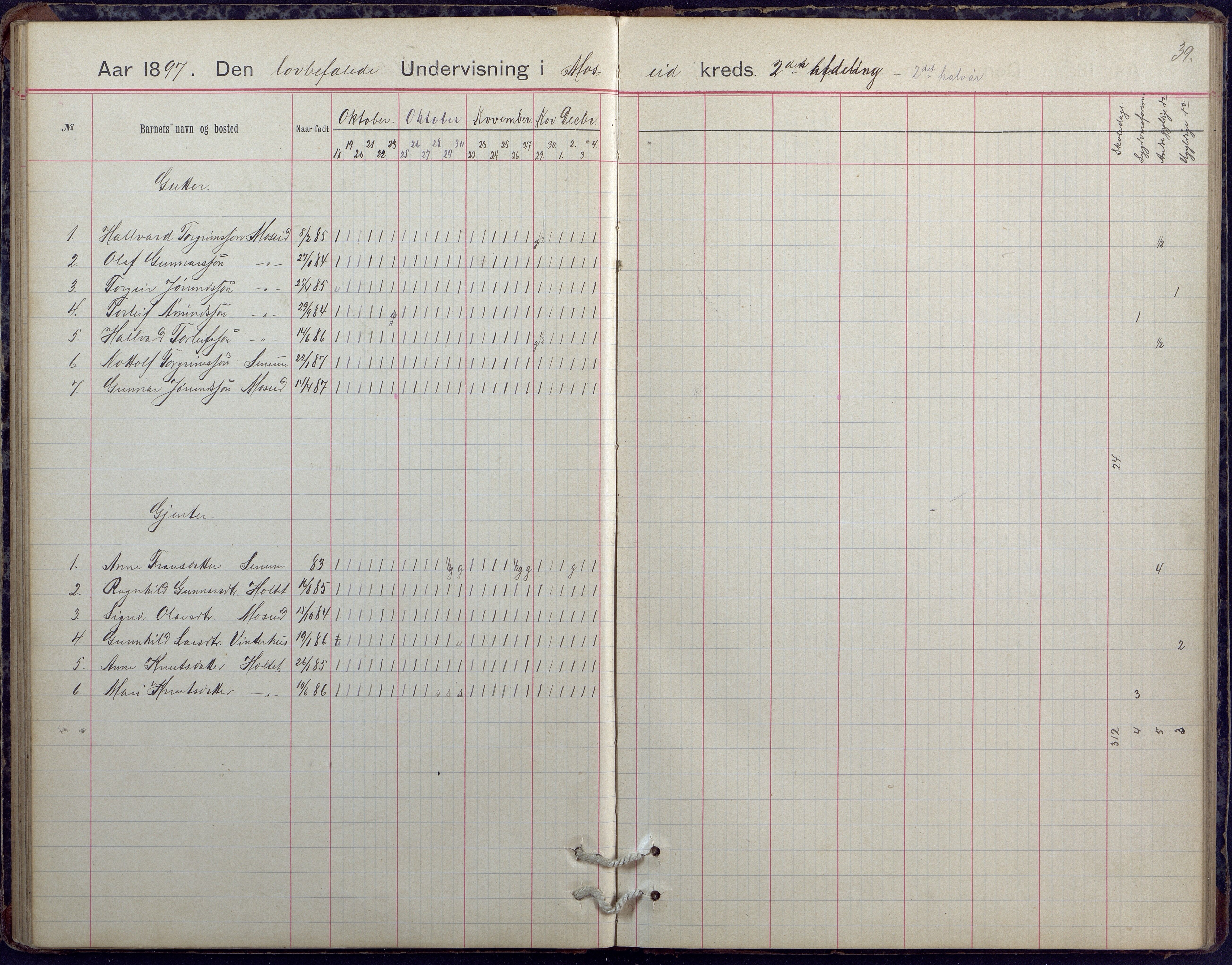 Hornnes kommune, Moi, Moseid, Kjetså skolekretser, AAKS/KA0936-550e/F1/L0005: Dagbok. Moseid, Moi, 1892-1908, s. 39