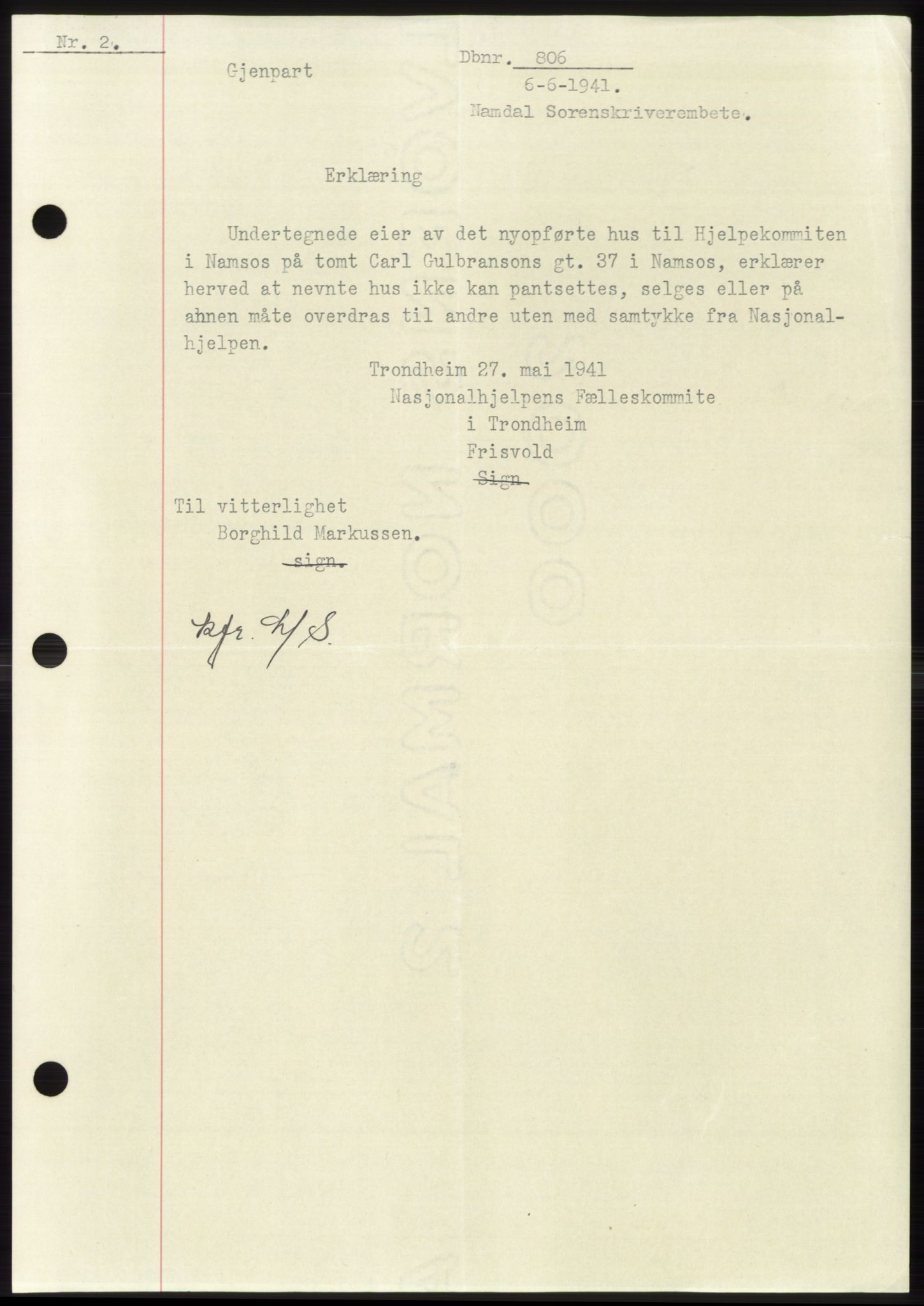 Namdal sorenskriveri, SAT/A-4133/1/2/2C: Pantebok nr. -, 1940-1941, Tingl.dato: 06.06.1941