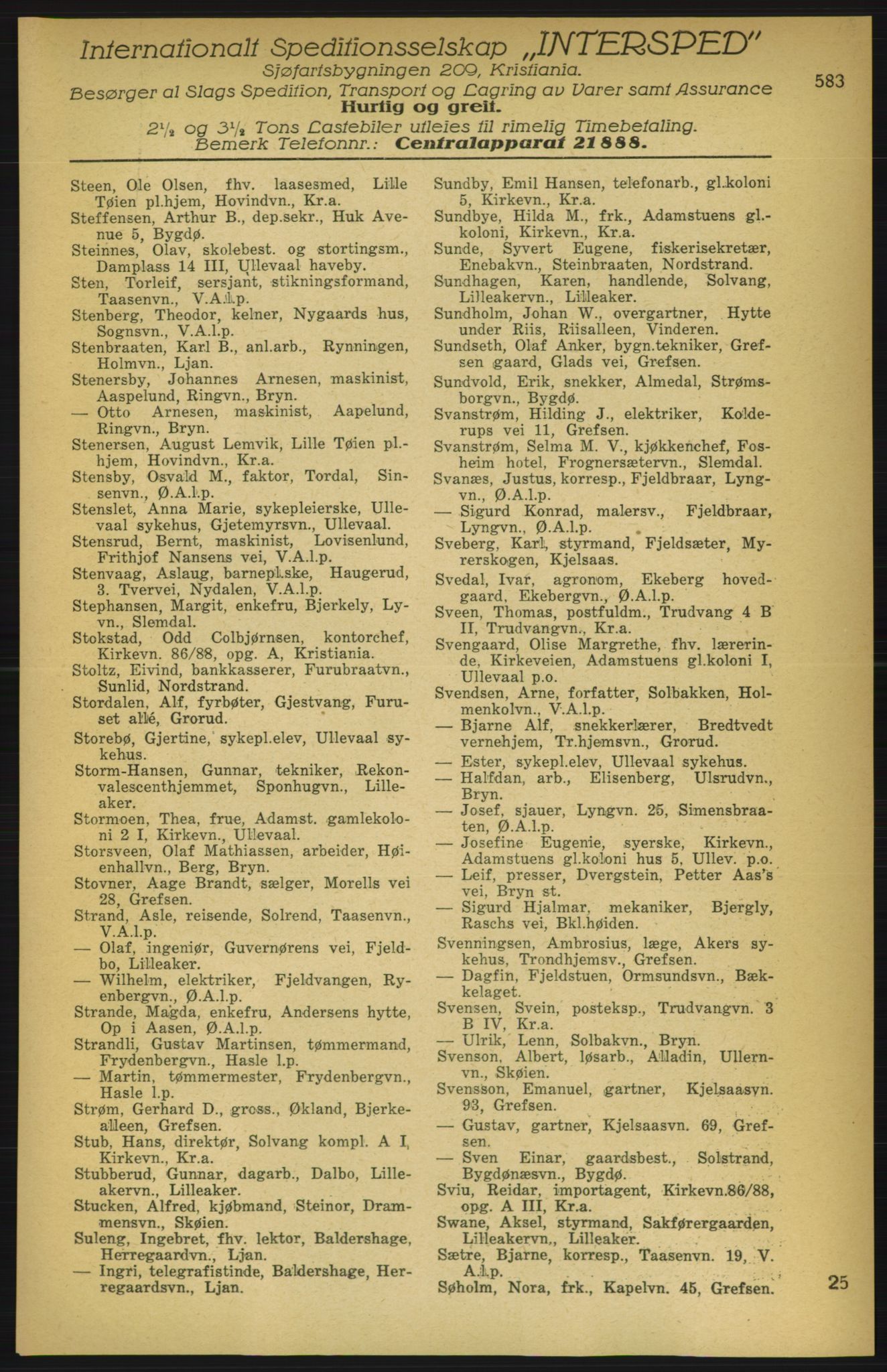 Aker adressebok/adressekalender, PUBL/001/A/003: Akers adressekalender, 1924-1925, s. 385