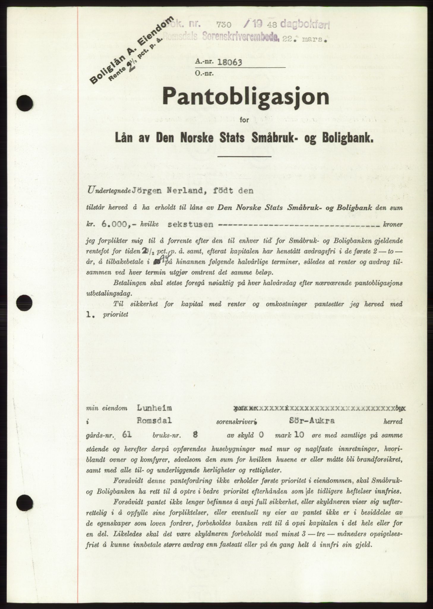 Romsdal sorenskriveri, SAT/A-4149/1/2/2C: Pantebok nr. B3, 1946-1948, Dagboknr: 730/1948