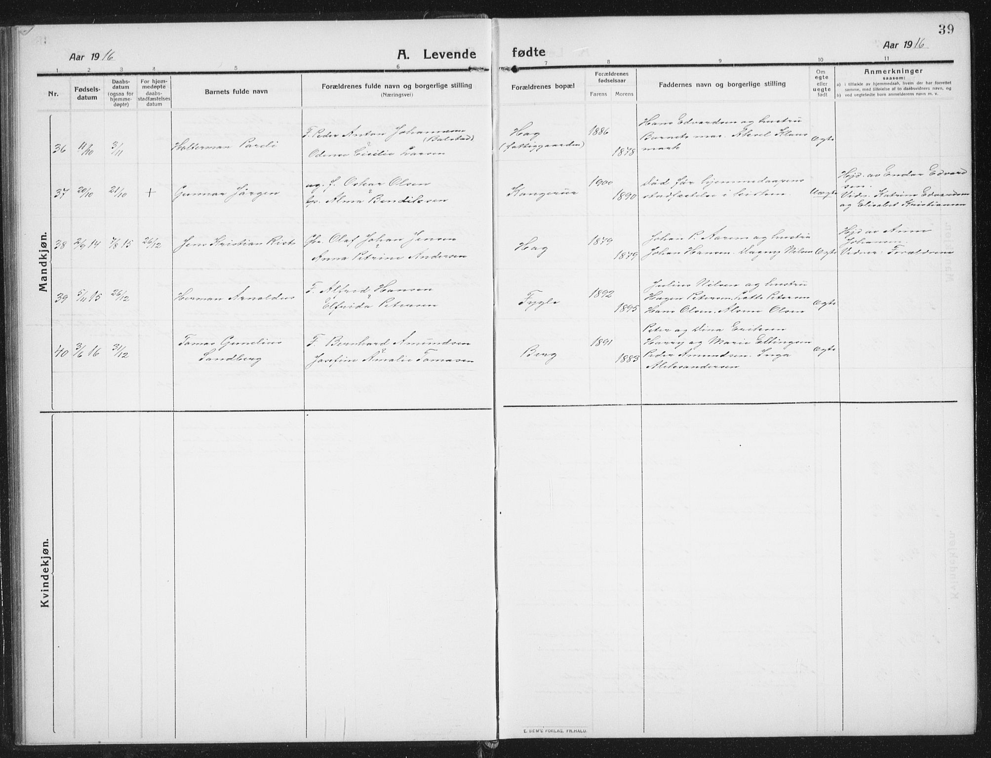Ministerialprotokoller, klokkerbøker og fødselsregistre - Nordland, SAT/A-1459/882/L1183: Klokkerbok nr. 882C01, 1911-1938, s. 39
