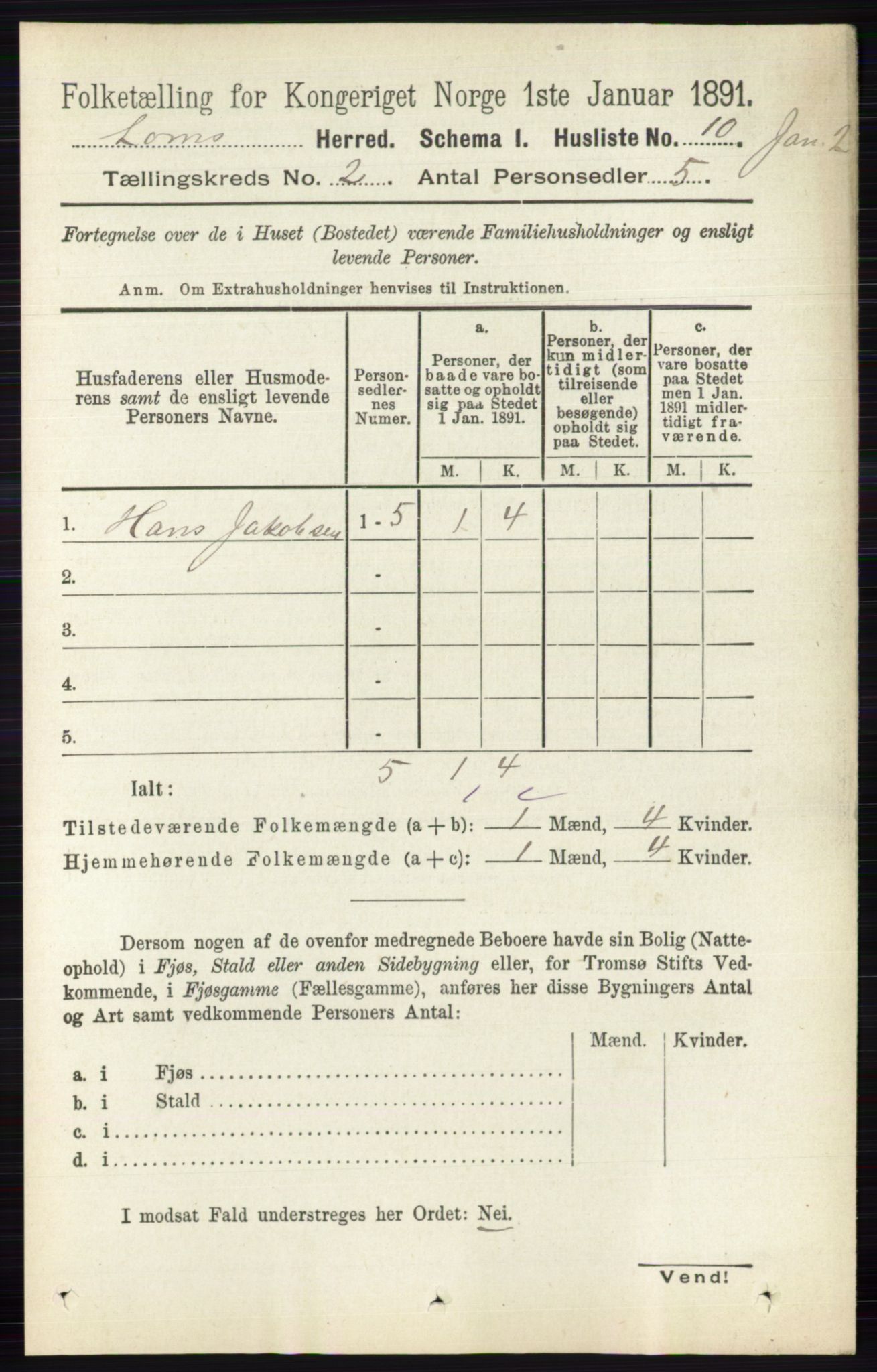 RA, Folketelling 1891 for 0514 Lom herred, 1891, s. 727