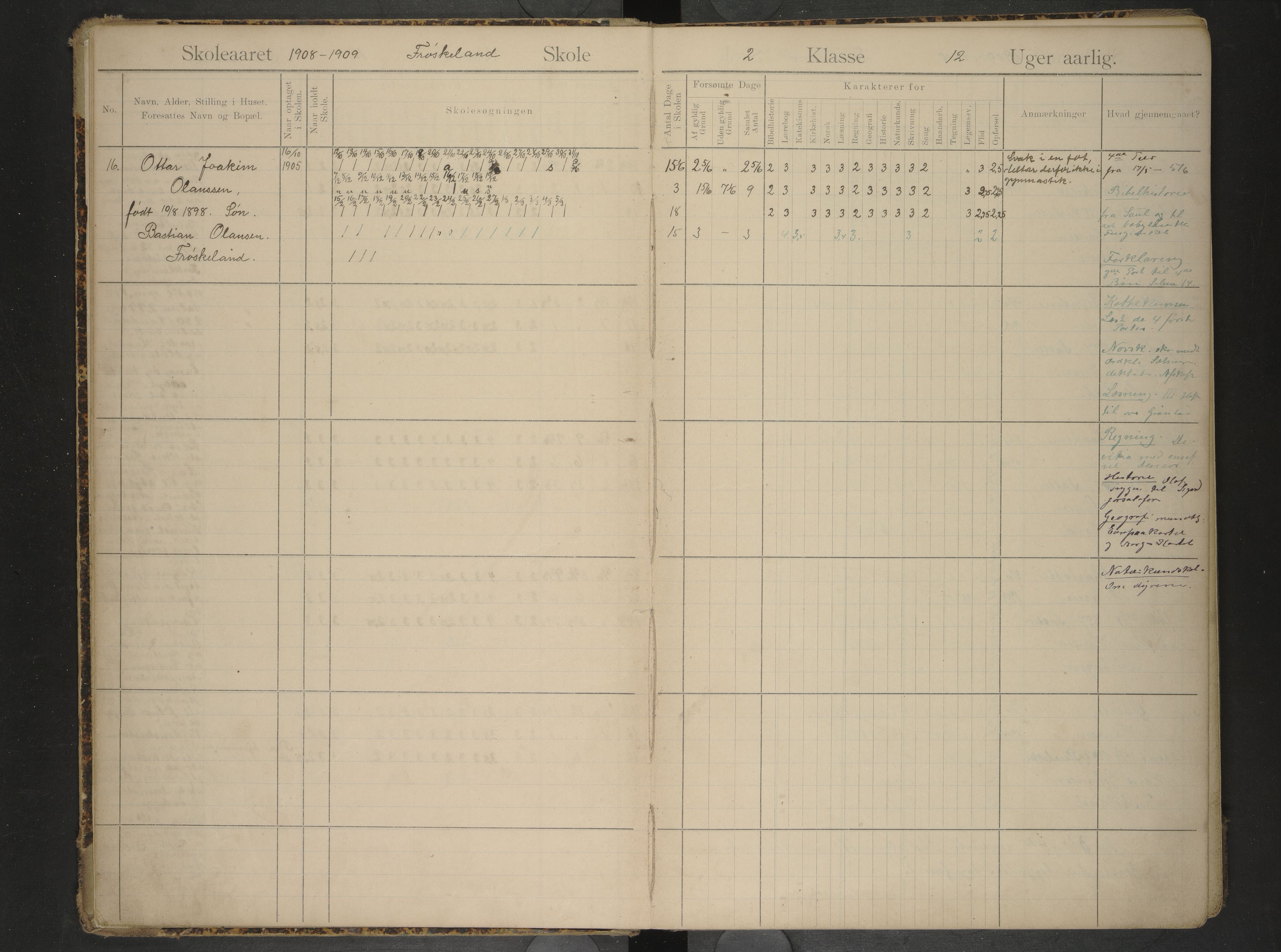 Hadsel kommune. Frøskeland skolekrets, AIN/K-18660.510.40/G/L0003: Skoleprotokoll for Frøskeland skole. 2. og 3. klasse, 1908-1920