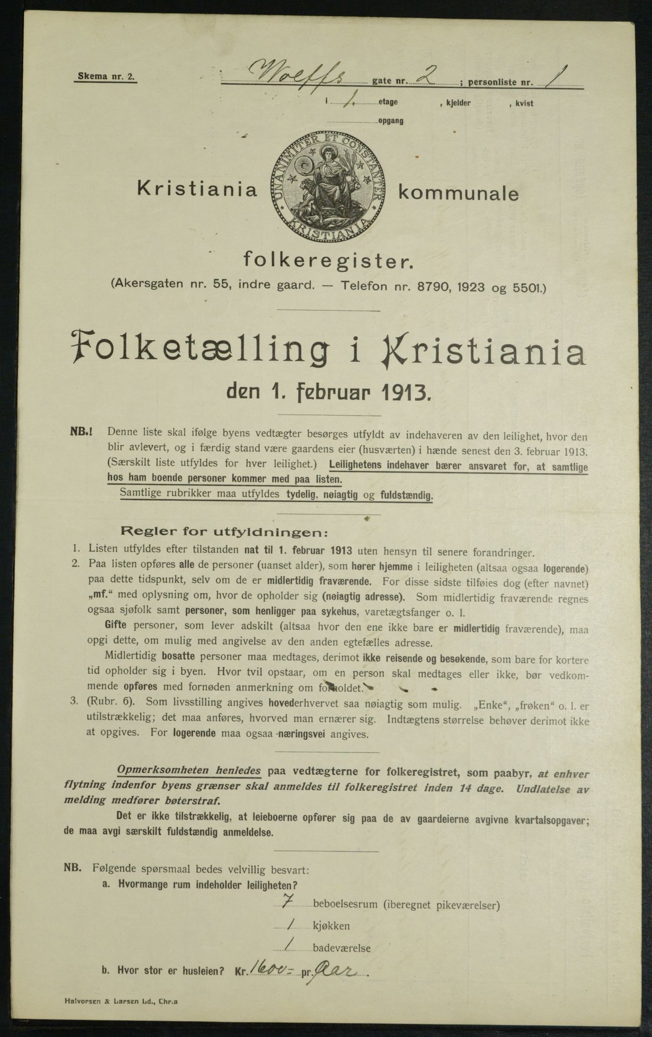 OBA, Kommunal folketelling 1.2.1913 for Kristiania, 1913, s. 128400