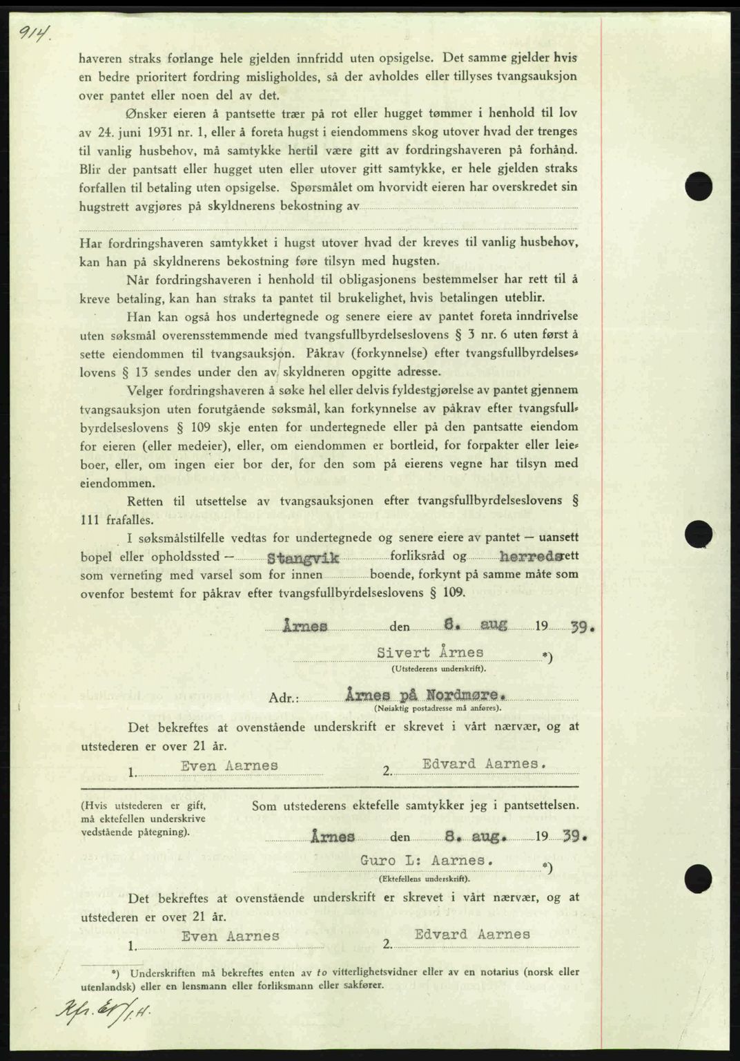 Nordmøre sorenskriveri, AV/SAT-A-4132/1/2/2Ca: Pantebok nr. B85, 1939-1939, Dagboknr: 2341/1939