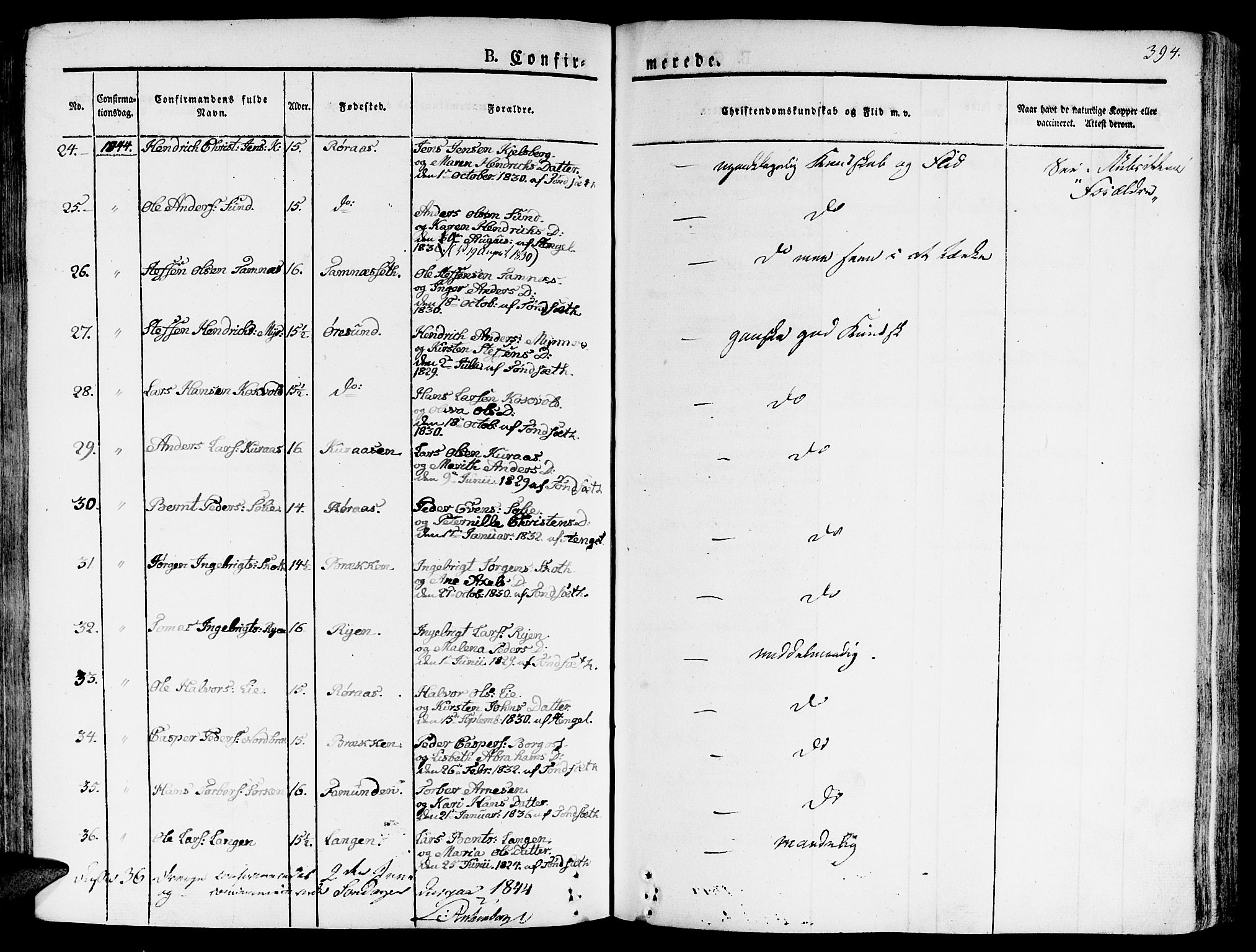 Ministerialprotokoller, klokkerbøker og fødselsregistre - Sør-Trøndelag, AV/SAT-A-1456/681/L0930: Ministerialbok nr. 681A08, 1829-1844, s. 394