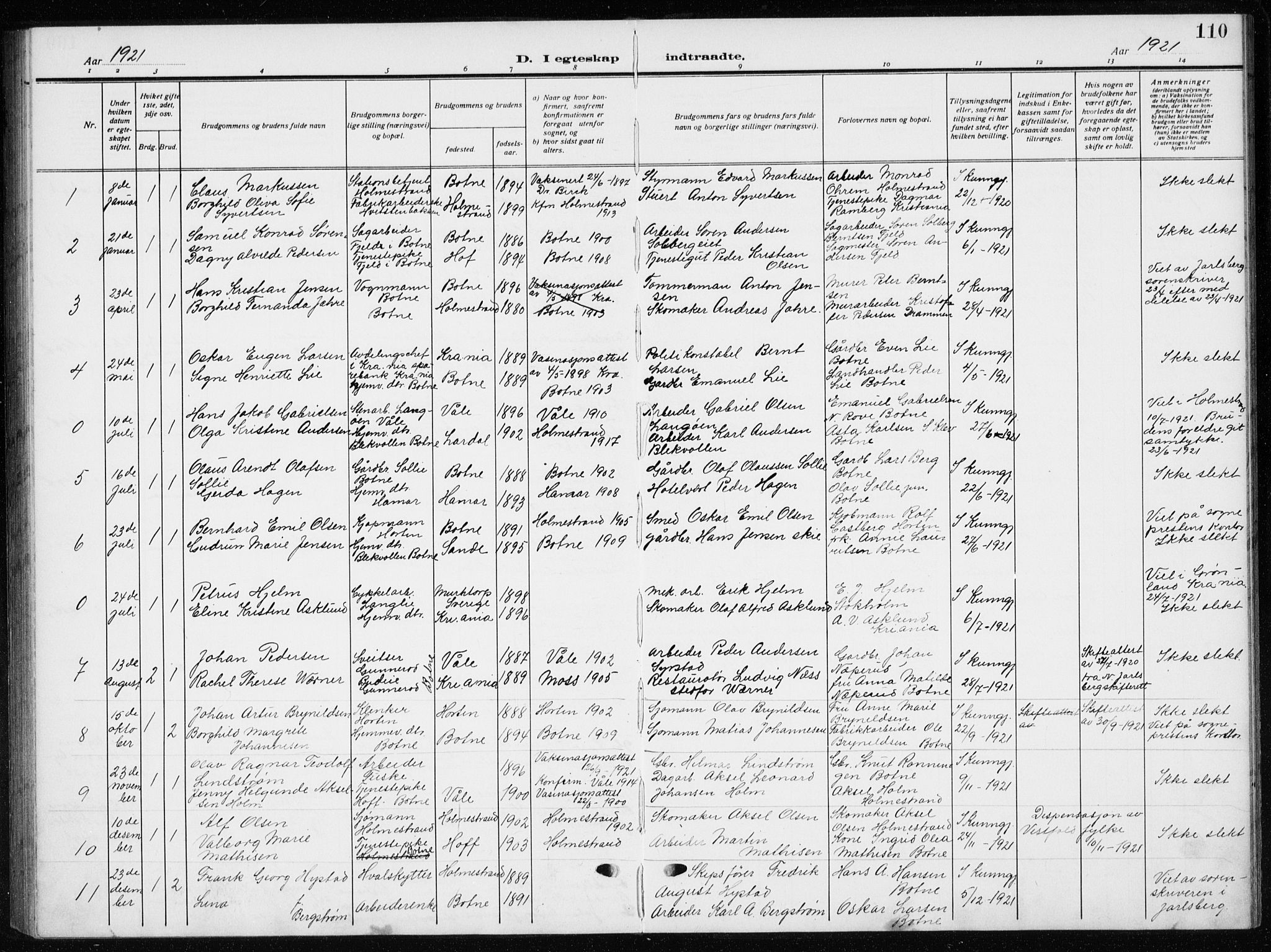 Botne kirkebøker, AV/SAKO-A-340/G/Ga/L0005: Klokkerbok nr. I 5, 1916-1934, s. 110