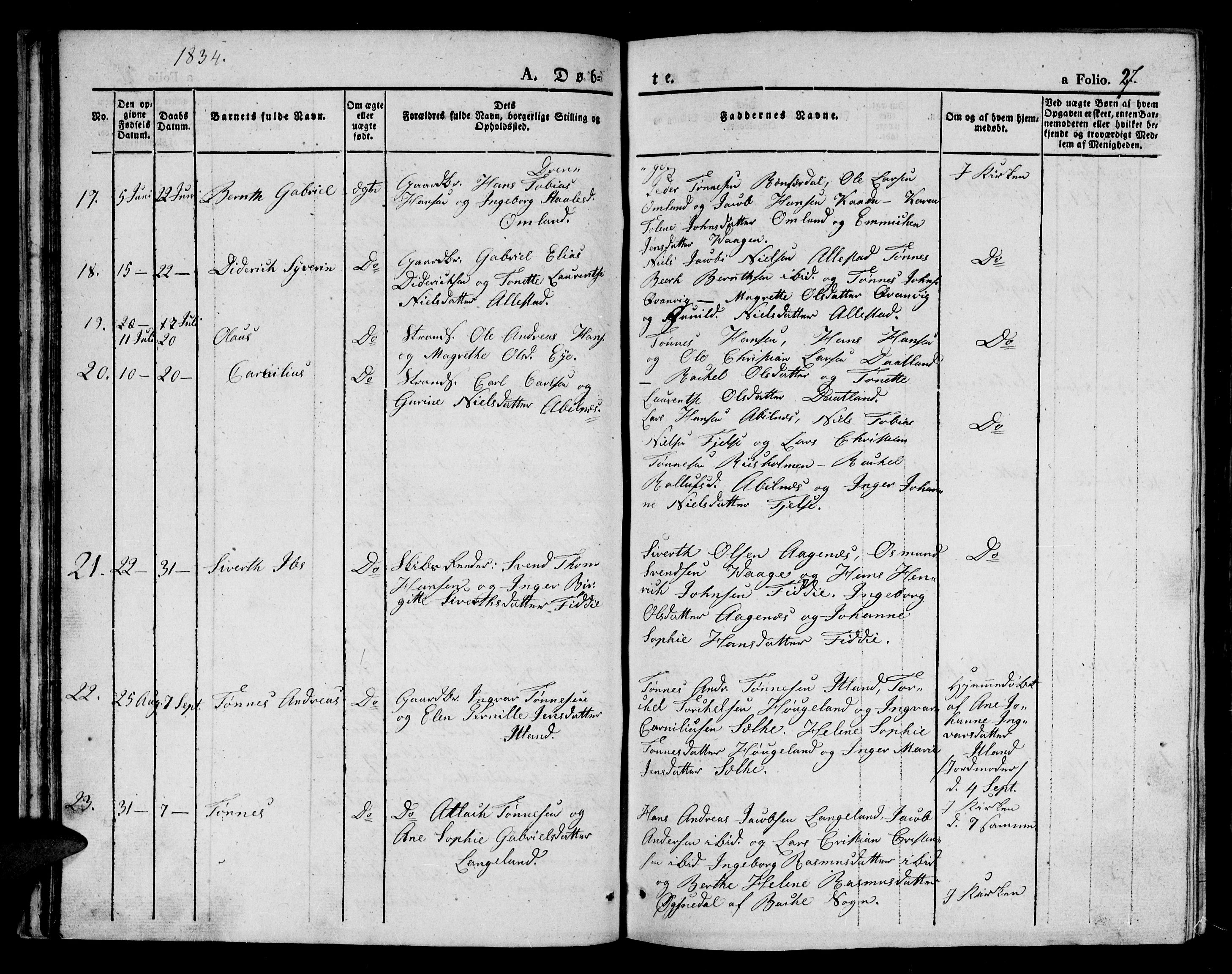 Flekkefjord sokneprestkontor, AV/SAK-1111-0012/F/Fb/Fbb/L0002: Klokkerbok nr. B 2a, 1831-1866, s. 27