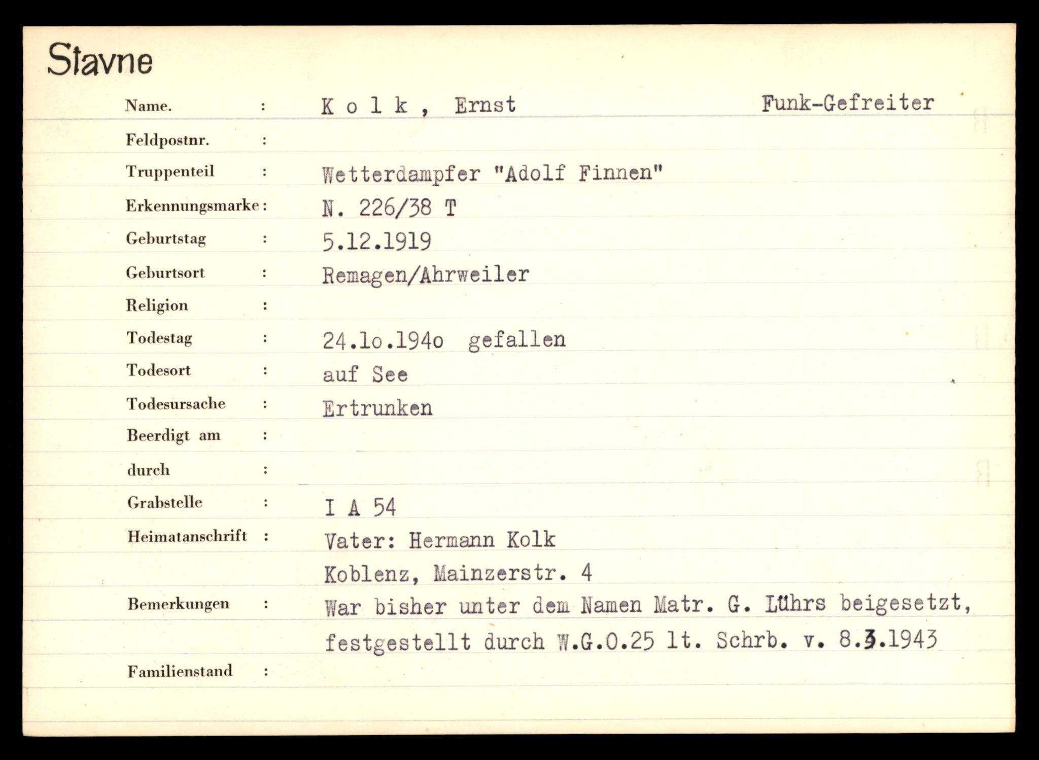 Distriktskontoret for krigsgraver, AV/SAT-A-5030/E/L0003: Kasett/kartotek over tysk Krigskirkegård Stavne, 1945, s. 713